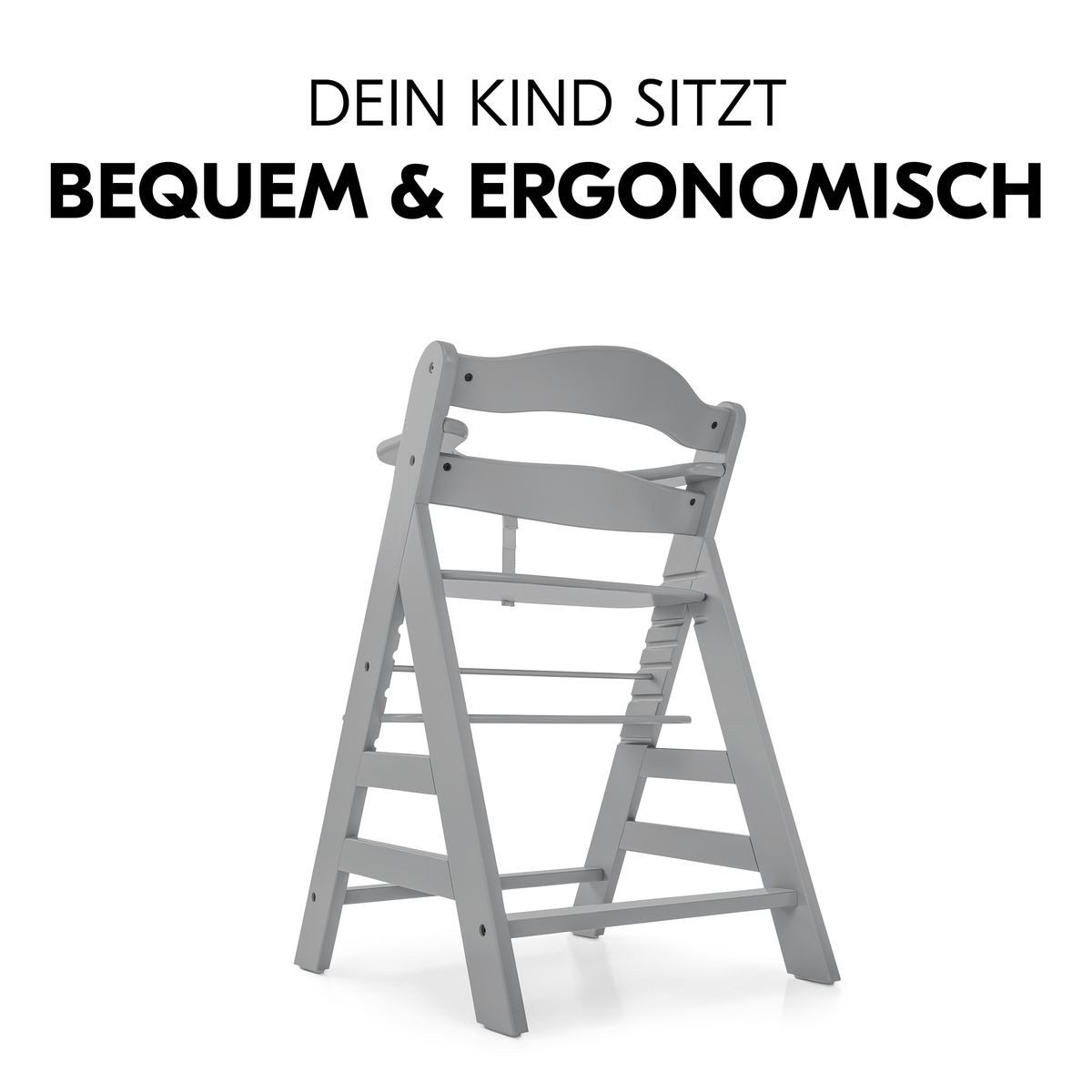 Hauck Hochstuhl Alpha Plus Grau, Holz Kinderhochstuhl Babystuhl mit Essbrett, Sitzkissen - verstellbar