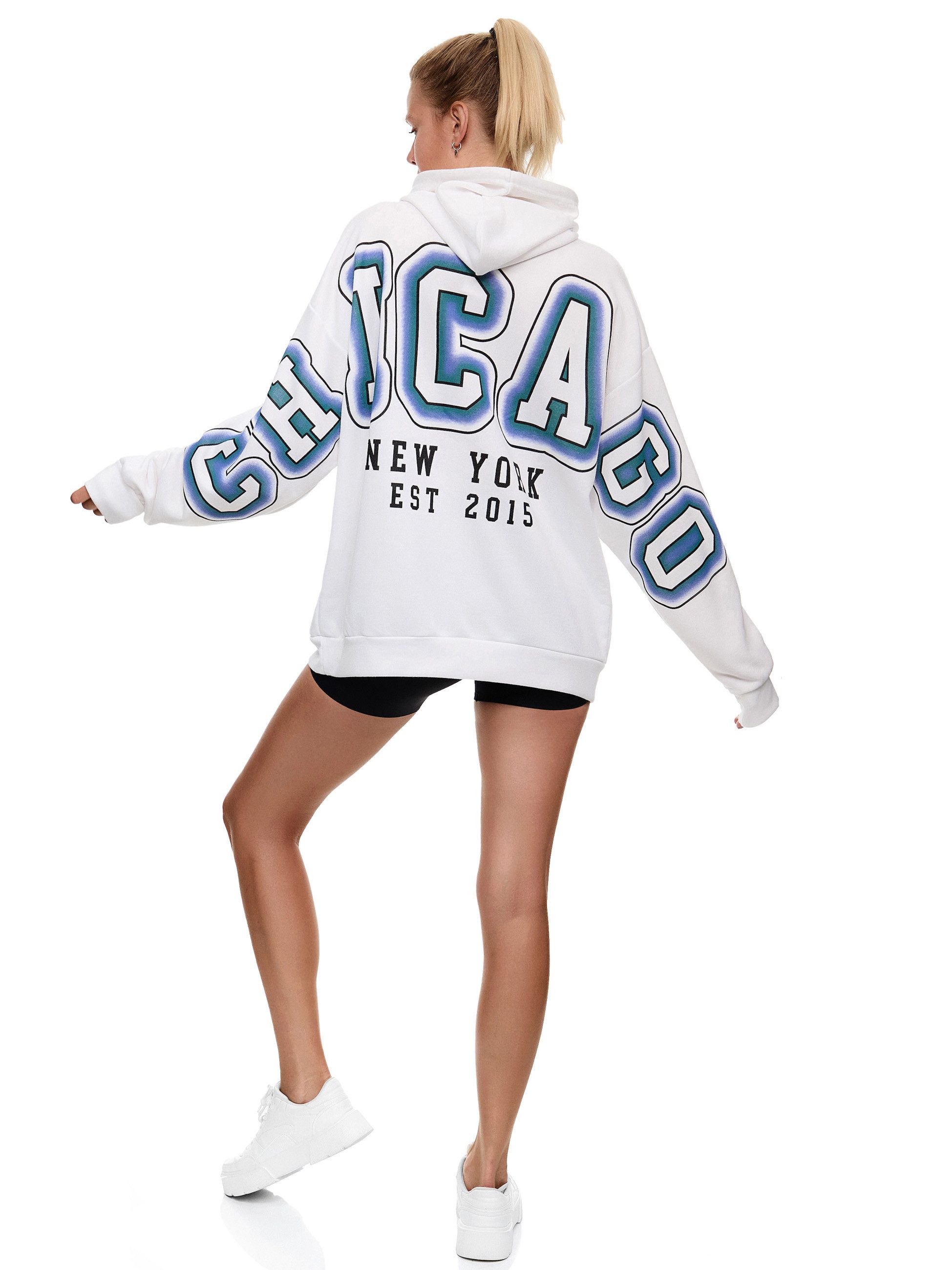 Worldclassca Hoodie Worldclassca Oversized CHICAGO Hoodie Kapuzenpullover Sweatshirt Chicago Print Kapuzenpullover