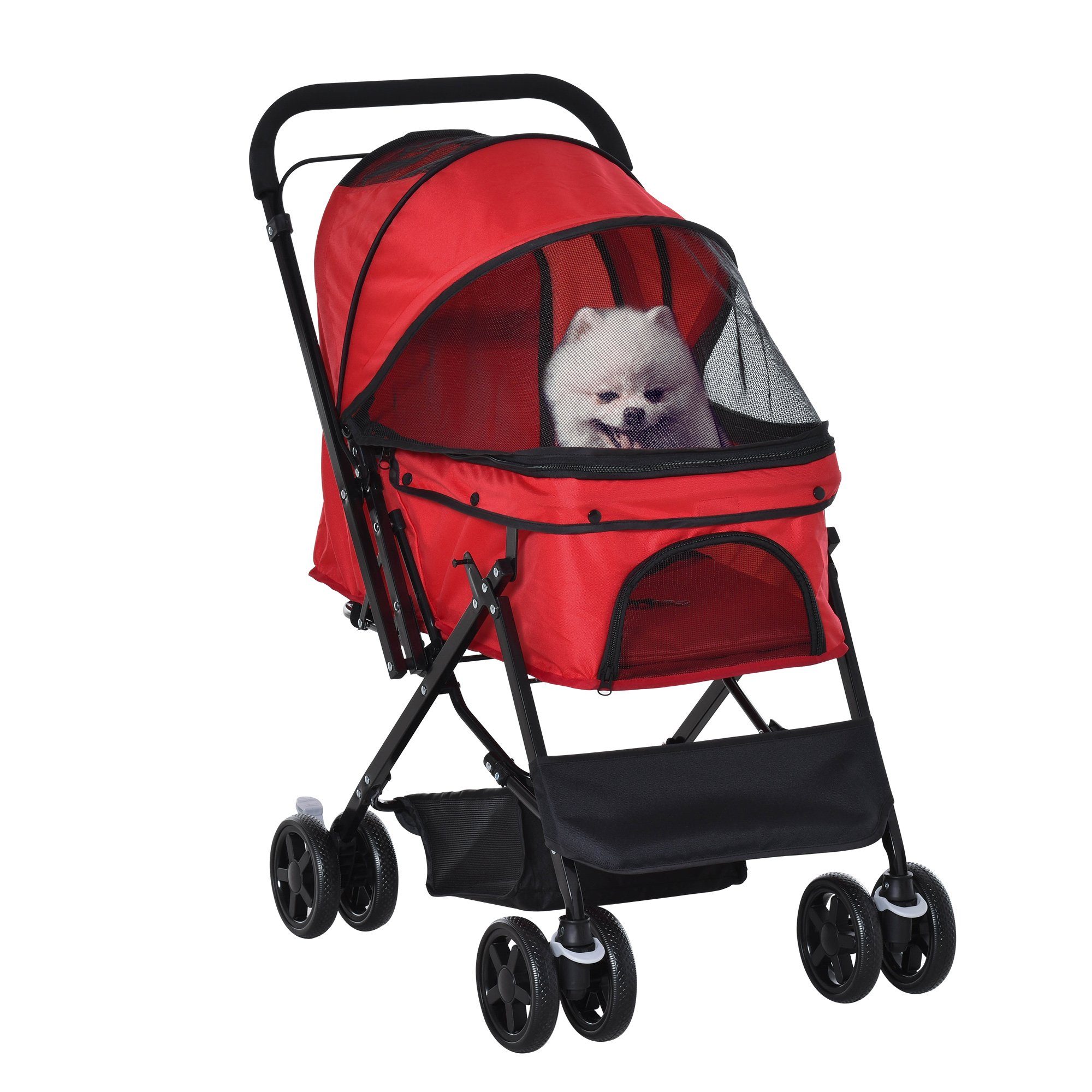 PawHut Hundebuggy Hundewagen Buggy Pet Stroller Oxford Rot, (Haustierwagen, 1-tlg), für kleine Hunde und Katzen, Oxford Rot, 76,5 x 52 x 95 cm