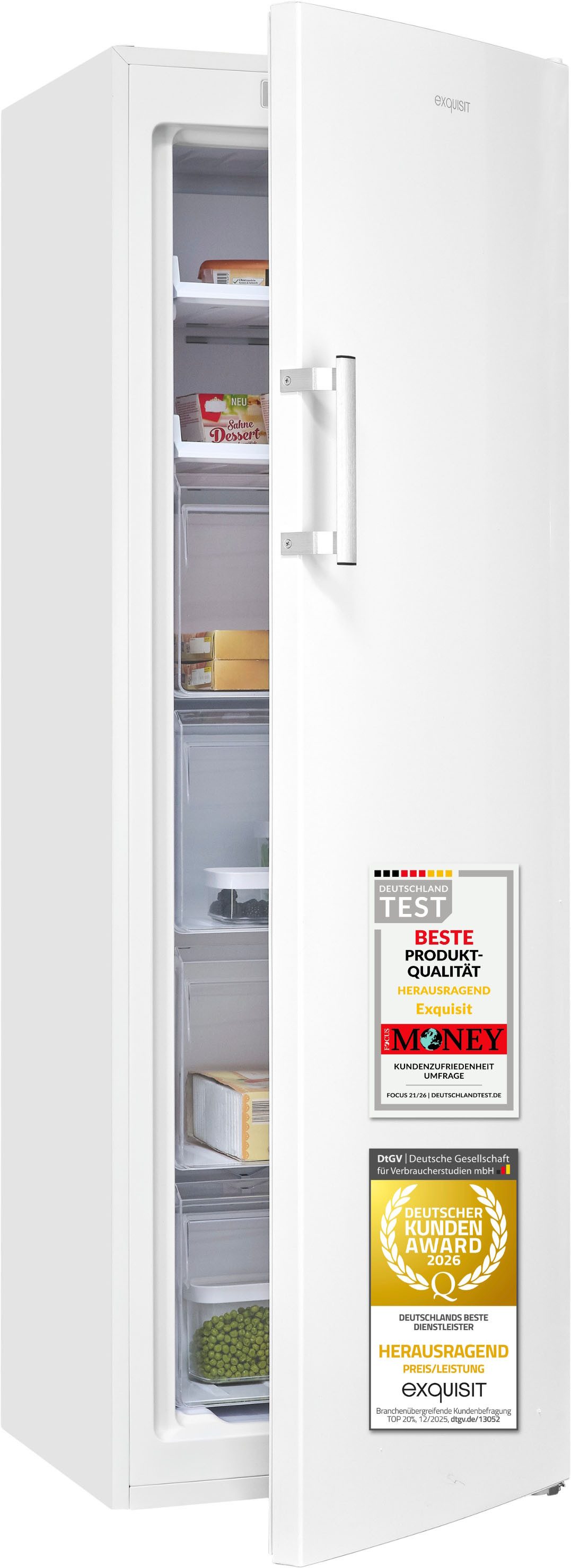 exquisit Gefrierschrank GS271-NF-H-040C, 170 cm hoch, 54,5 cm breit, Viel Platz, starke Gefrierleistung & flexible Anpassung für den Alltag