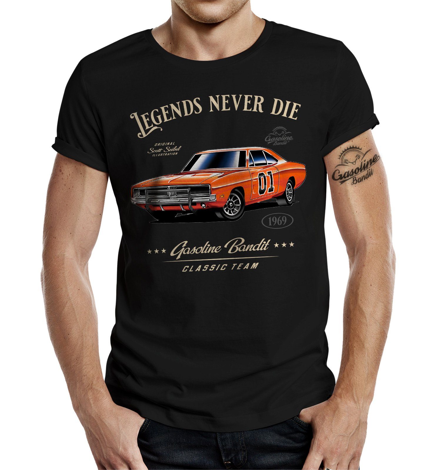 Legends für Never BANDIT® - T-Shirt Die Classic US-Cars GASOLINE Fans