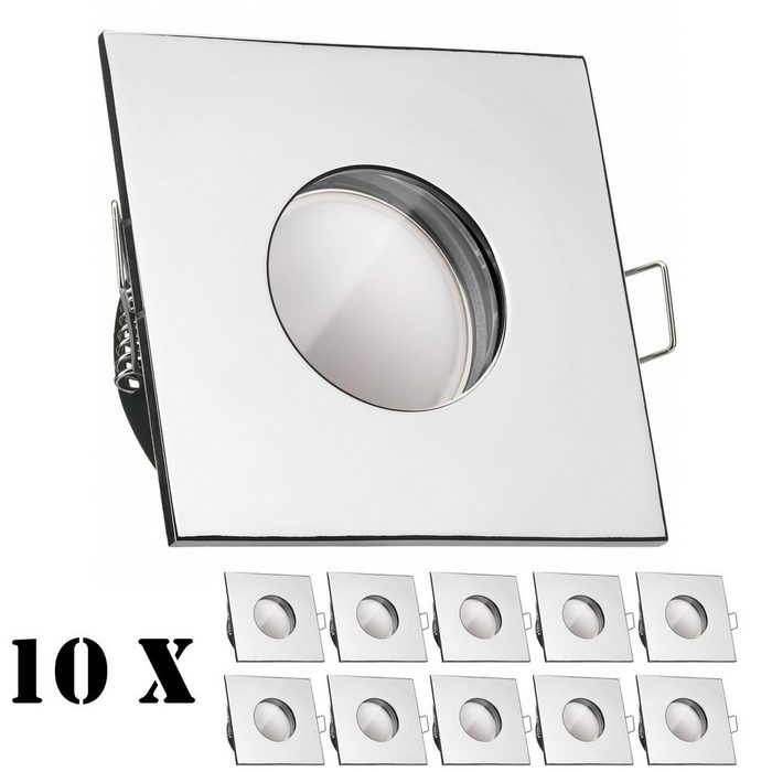 LEDANDO LED Einbaustrahler 10er IP65 LED Einbaustrahler Set extra flach in chrom mit 5W Leuchtmittel von LEDANDO - 3000K warmweiß - 120° Abstrahlwinkel - 35W Ersatz - eckig - Badezimmer