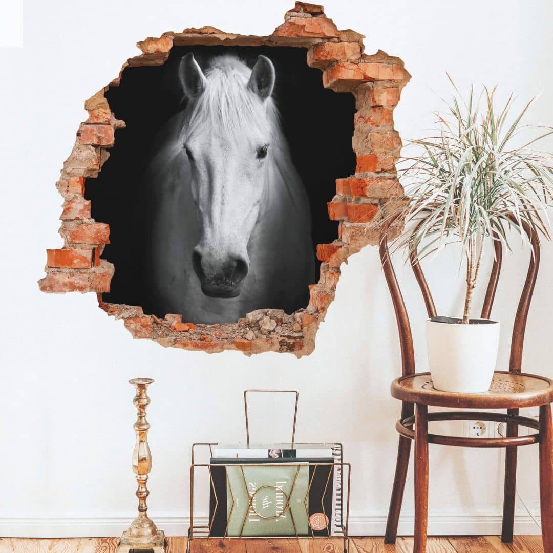 K&L Wall Art Wandtattoo 3D Wandtattoo Märchen Pegasus Einhorn Wandsticker  weißes Pferd, Mauerdurchbruch Wandbild selbstklebend
