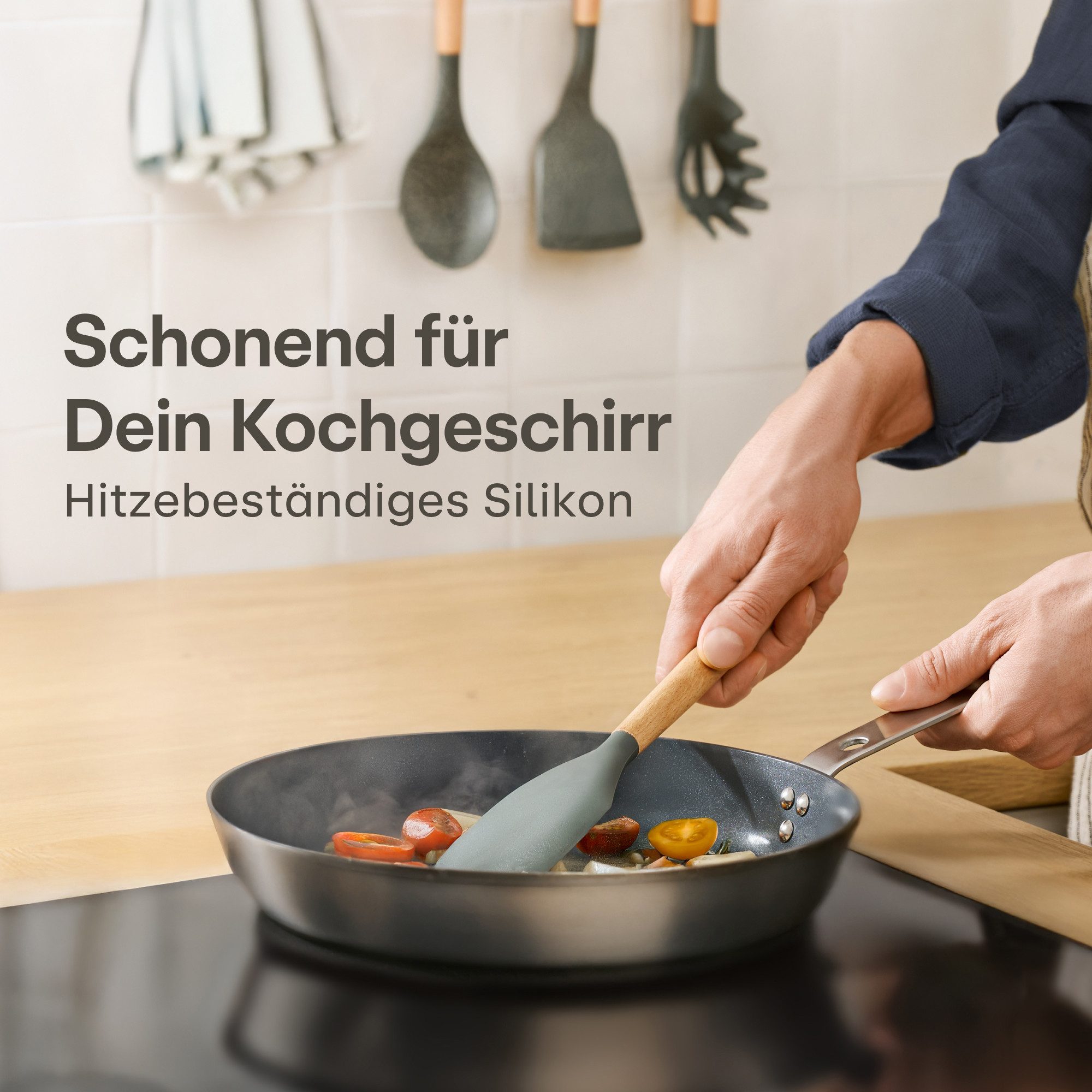 Praknu Kochbesteck-Set Silikon Küchenutensilien Set – 8 - teiliges Kochbesteck, (Set, 8-tlg), Küchen Accessoires Zubehör Haushalt Set & Halterung / Aufhängeschlaufe