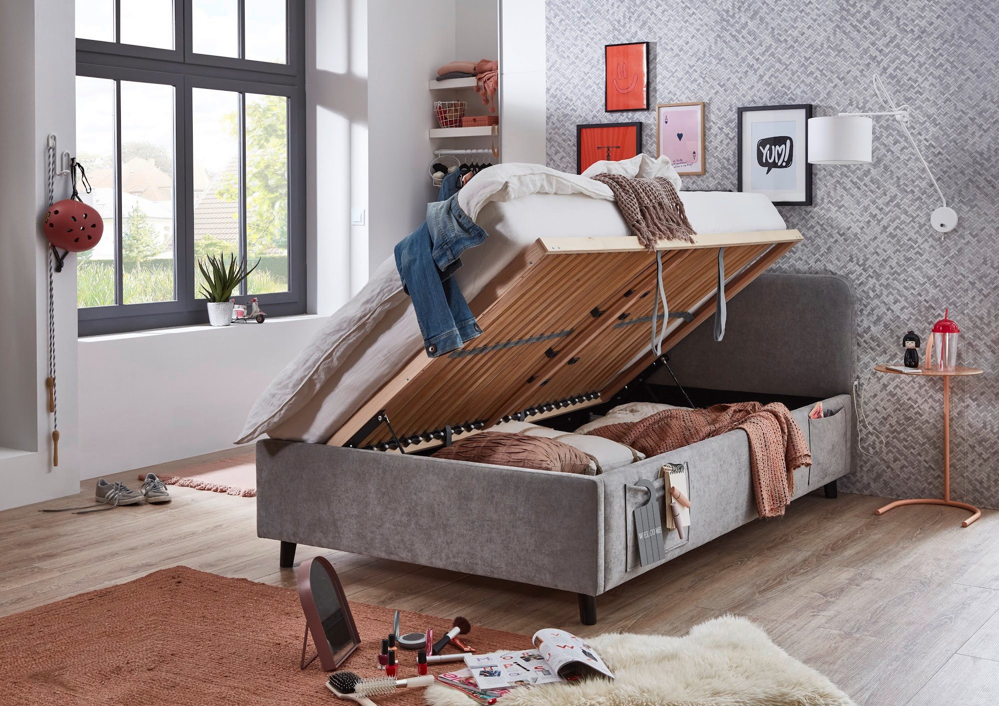 meise.möbel Stauraumbett Cosy, USB-Anschluss, mit Bettkasten, Webstoff-Bezug