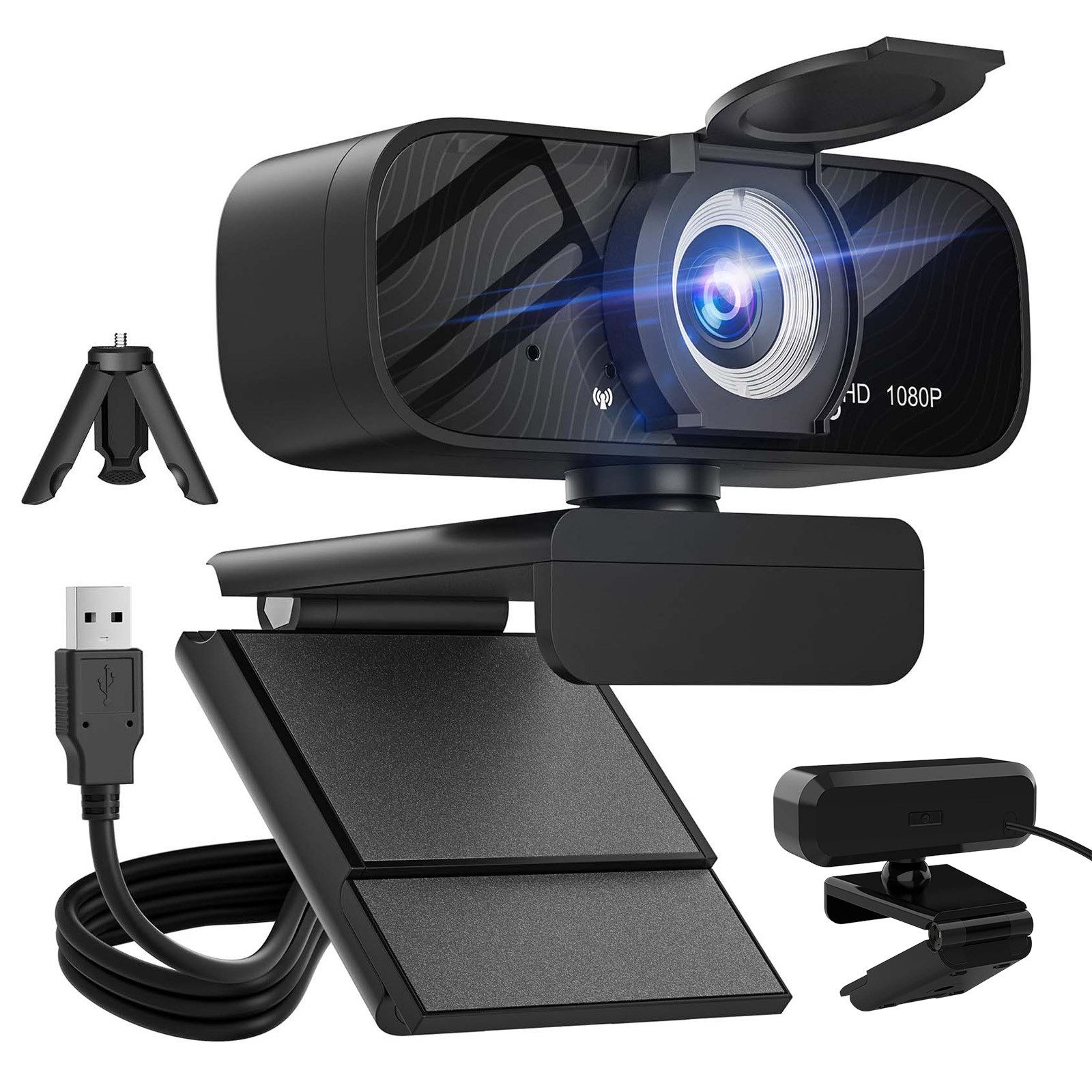 OKWISH Computerkamera Full-HD 1080p mit integriertem Mikrofon Full HD-Webcam (1080p HD, Plug-and-Play-USB-Schnittstelle, mit integriertem Mikrofon Datenschutzabdeckung, Weitwinkelobjektiv, kompatibel mit Windows MacOS und gängiger Software)