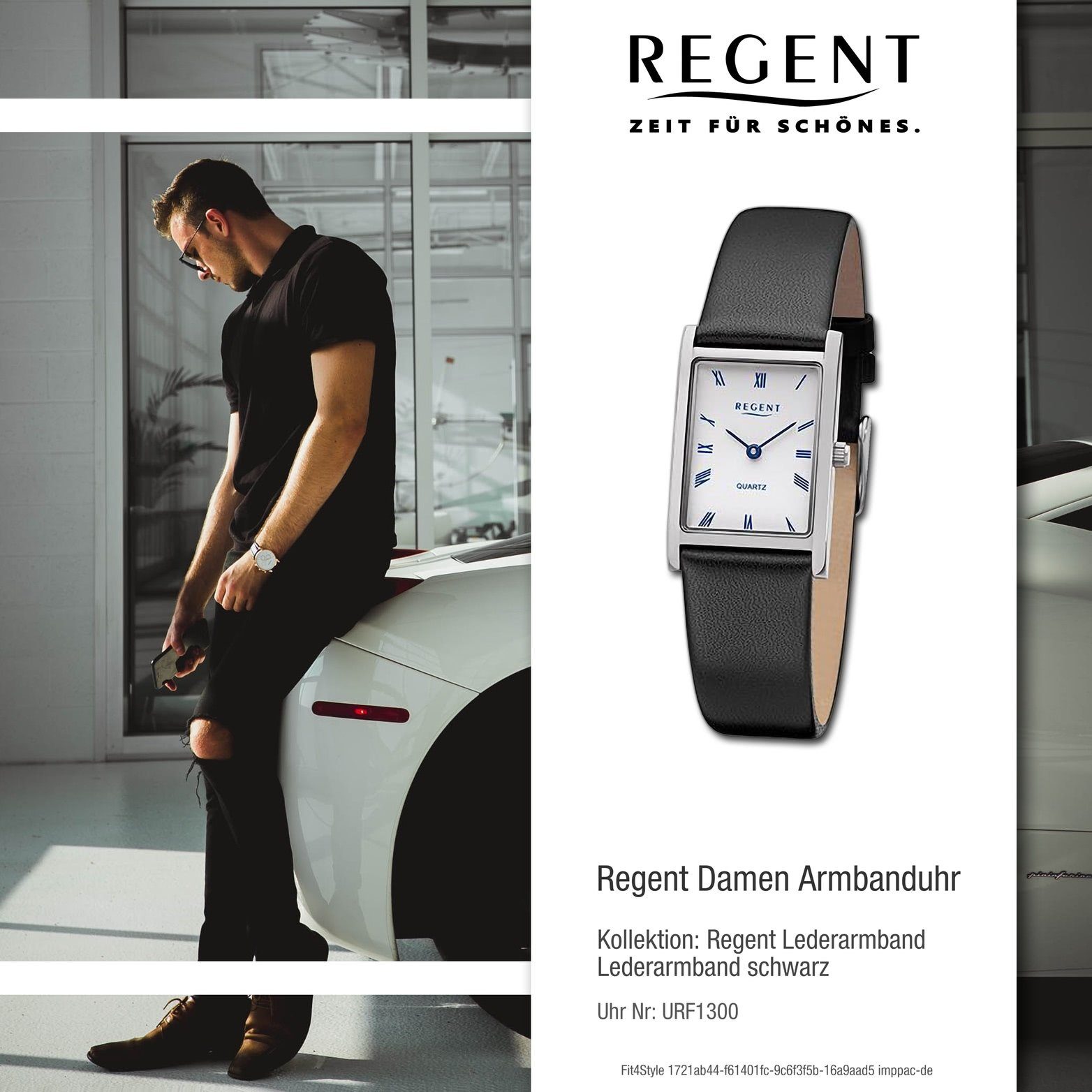 Regent Quarzuhr Regent Damen Armbanduhr Analog, groß rundes schwarz, 22x34mm) (ca Gehäuse, Damenuhr Lederarmband extra