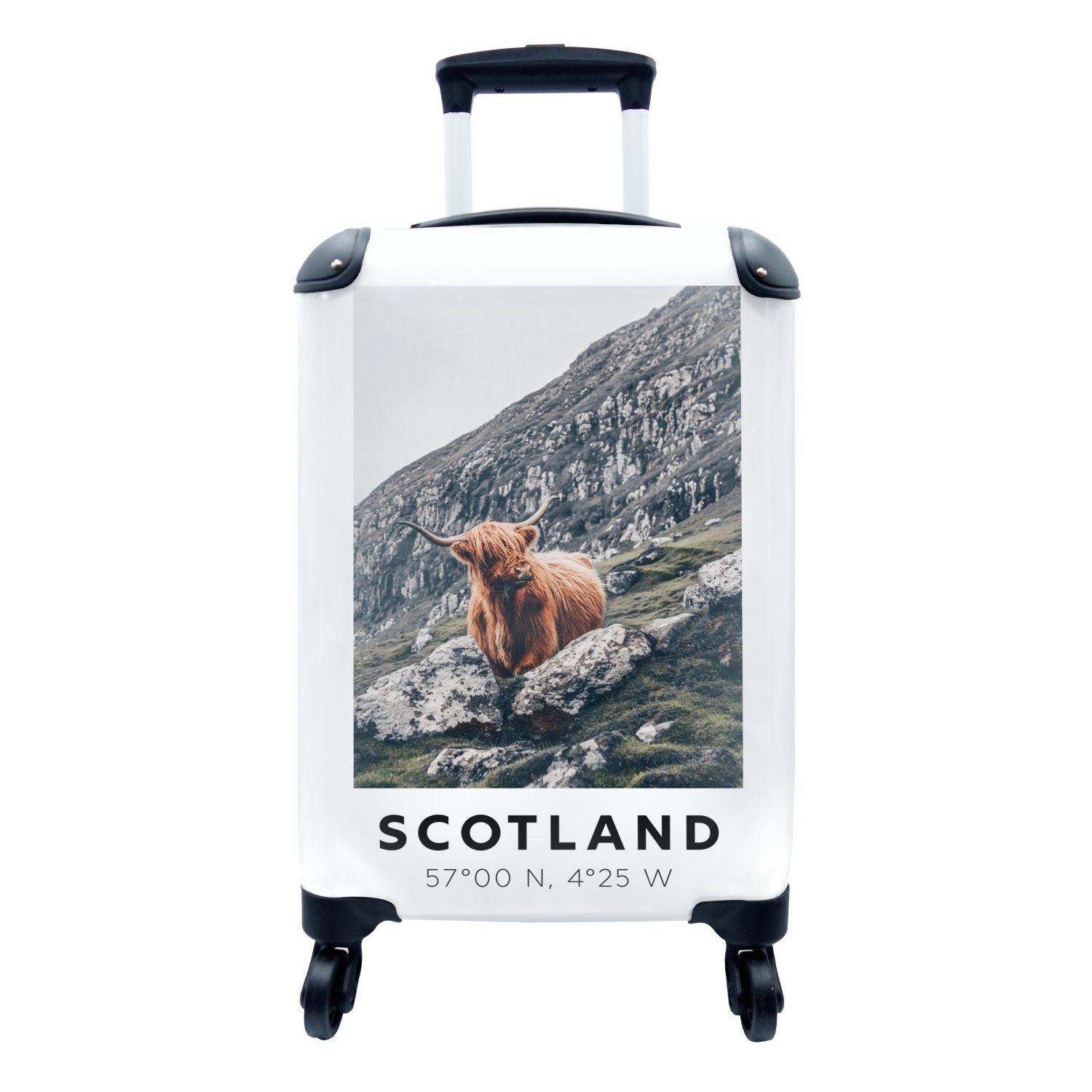 MuchoWow Handgepäckkoffer Schottland - Schottische Highlander - Berge, 4 Rollen, Reisetasche mit rollen, Handgepäck für Ferien, Trolley, Reisekoffer