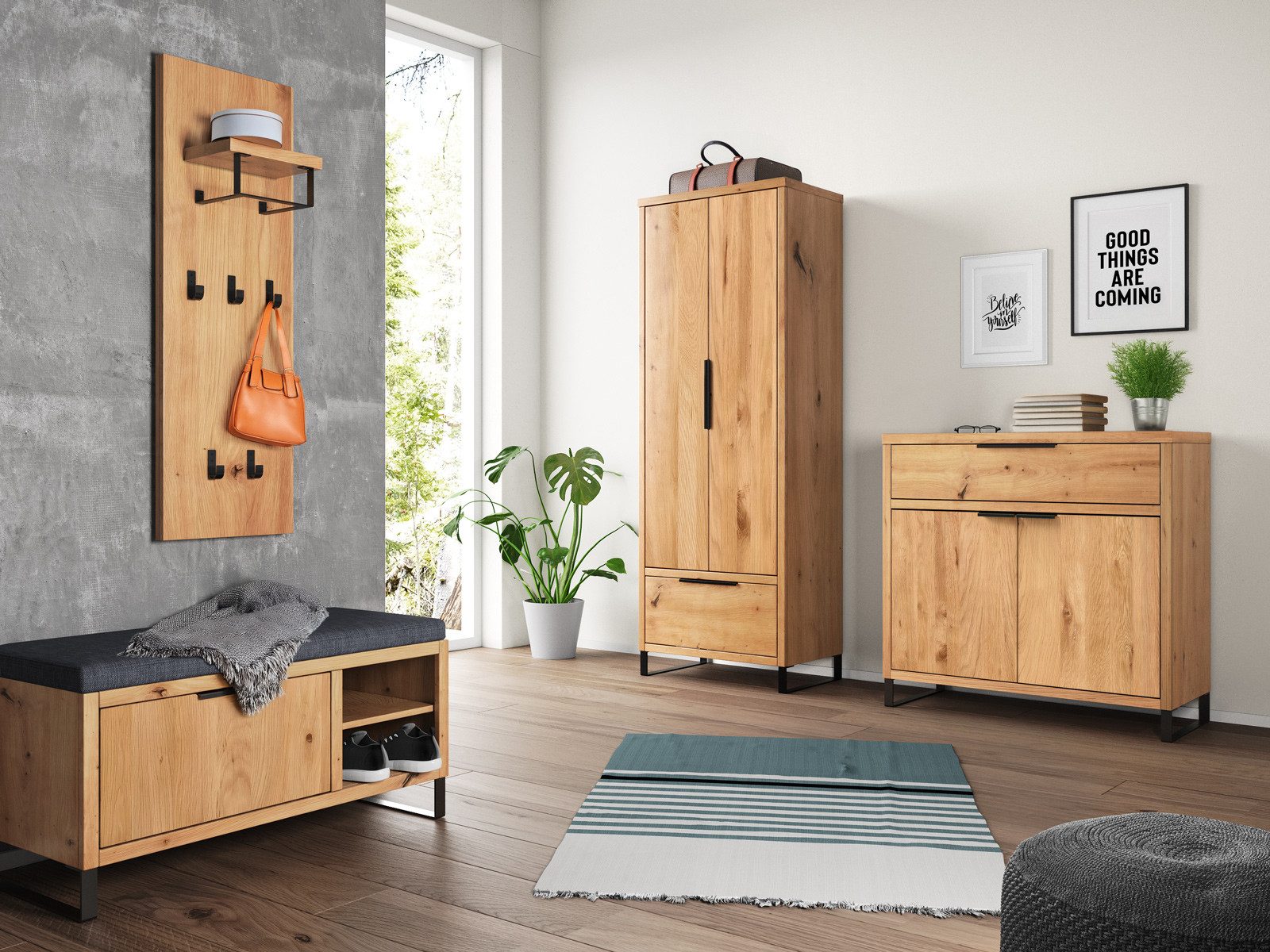 massivum Garderoben-Set Wildeiche, Flurmöbel Massivholz