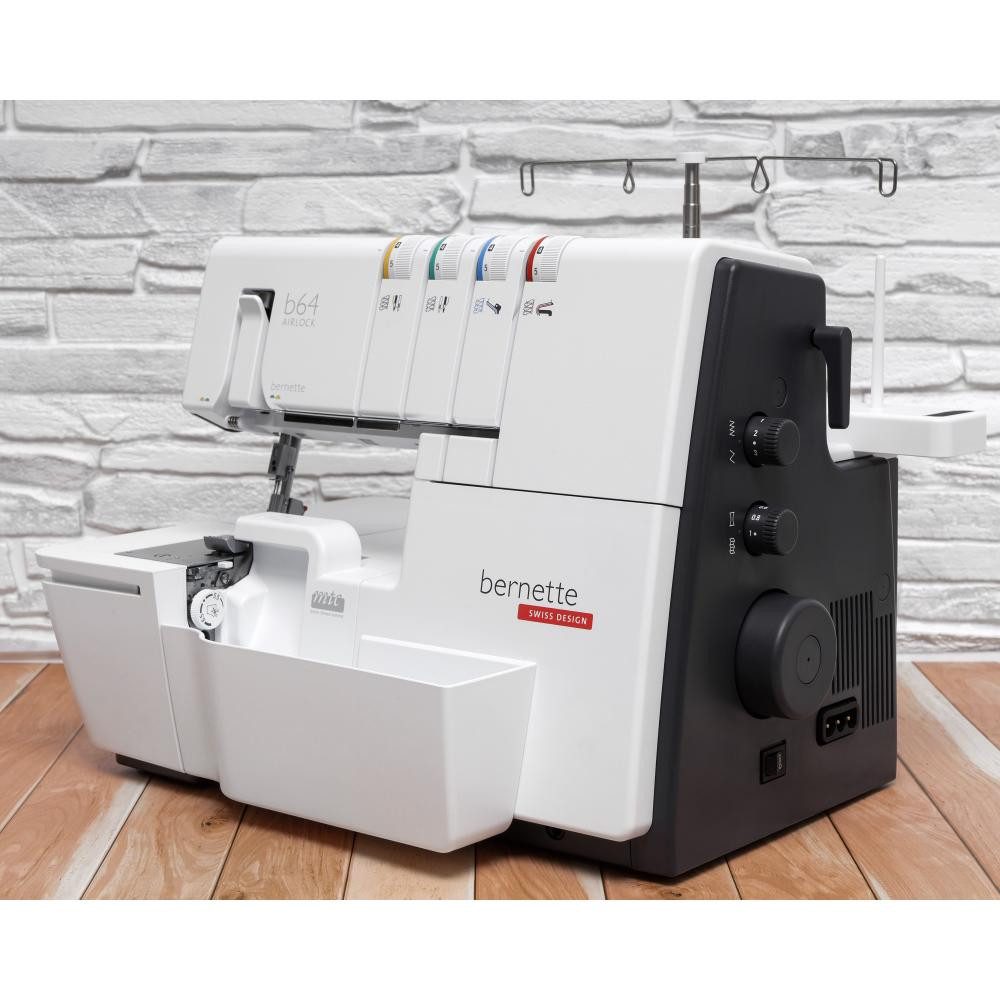 Bernette Overlock-Nähmaschine - 64 Airlock 4 Faden Overlock mit Lufteinfädelung, automatischer Lufteinfädler für Greiferfäden