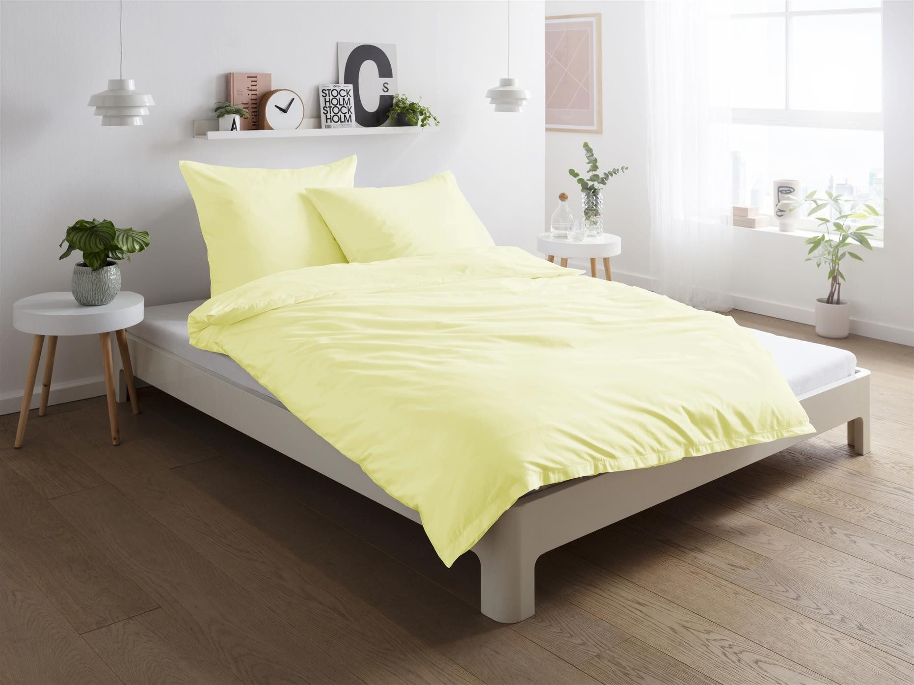 Bettwäsche Mako Satin Bettwäsche Uni Bettwäsche unifarben Satinbettwäsche Set, Carpe Sonno, Mako-Satin, 2 teilig, Mako Satin Bettwäsche 155x220 einfarbige Bettwäsche Vanille