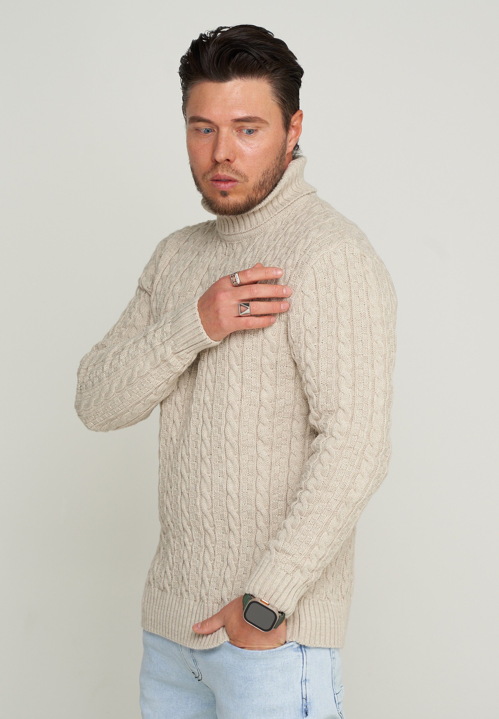 CARISMA Rollkragenpullover CRMUS Grobstrick Zopf-Muster