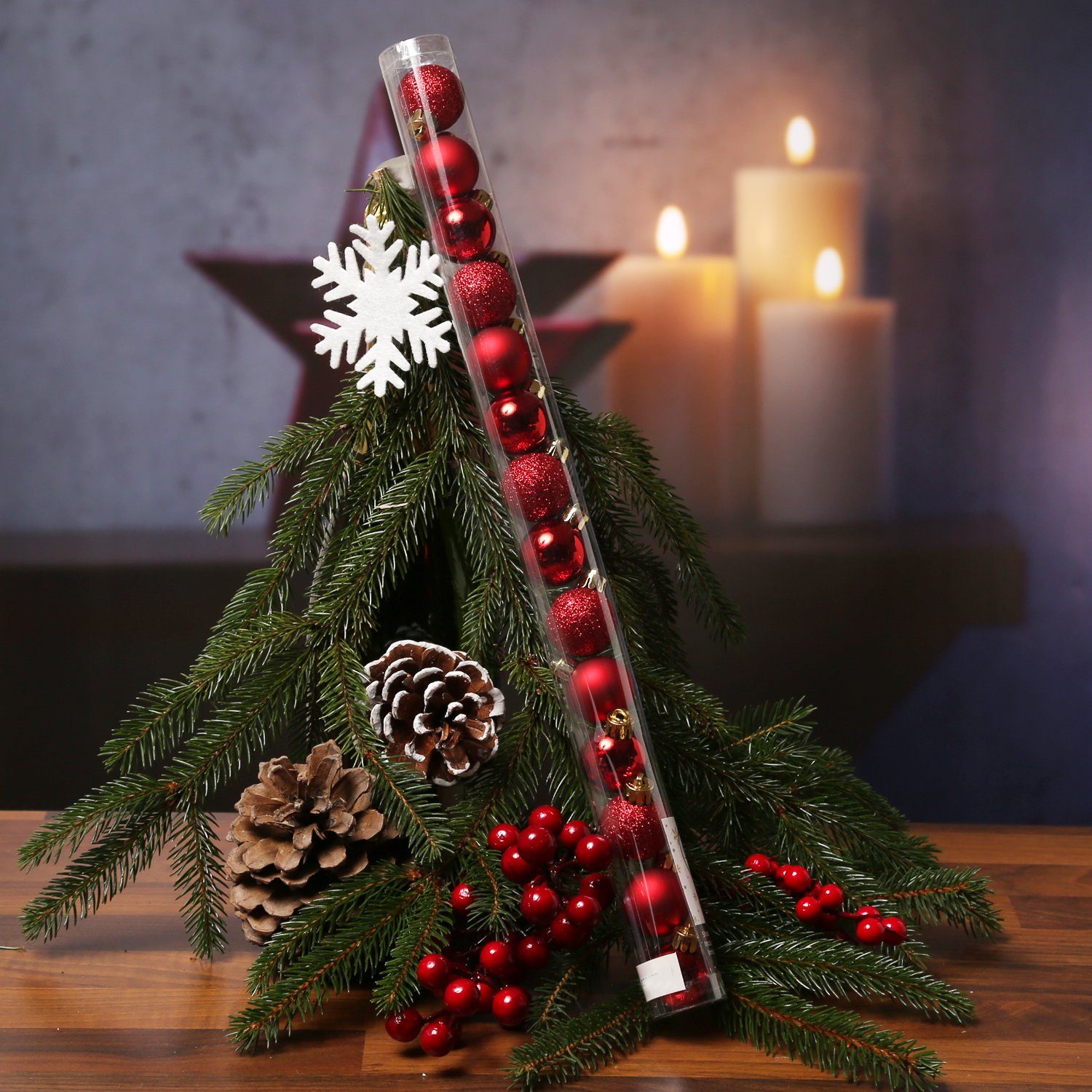 MARELIDA Weihnachtsbaumkugel Christbaumkugel bruchfest D: 3cm glänzend matt glitzernd rot 14er Set (14 St)
