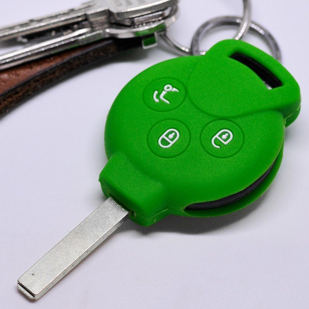 mt-key Schlüsseltasche Autoschlüssel Softcase Silikon Schutzhülle Grün, für Smart 451 Fortwo Cabrio Coupe 3 Tasten Funk Fernbedienung