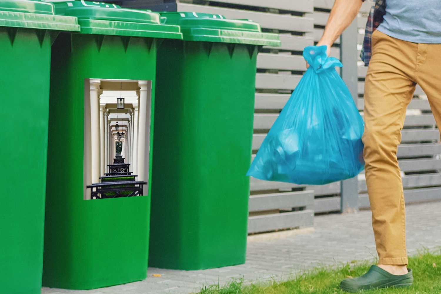 Mülleimer-aufkleber, von Container, Mülltonne, Sticker, Wandsticker Illusion (1 Abfalbehälter St), Eingangsportalen MuchoWow