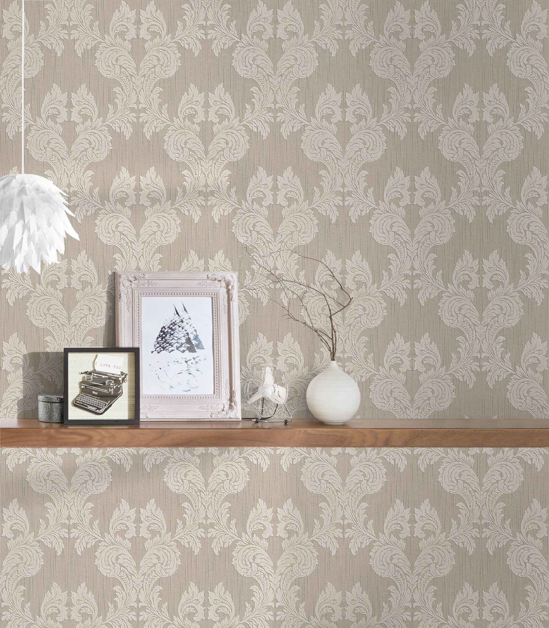Tapete samtig, beige Barock Barock, Création Architects A.S. floral, Paper Tessuto, Textiltapete