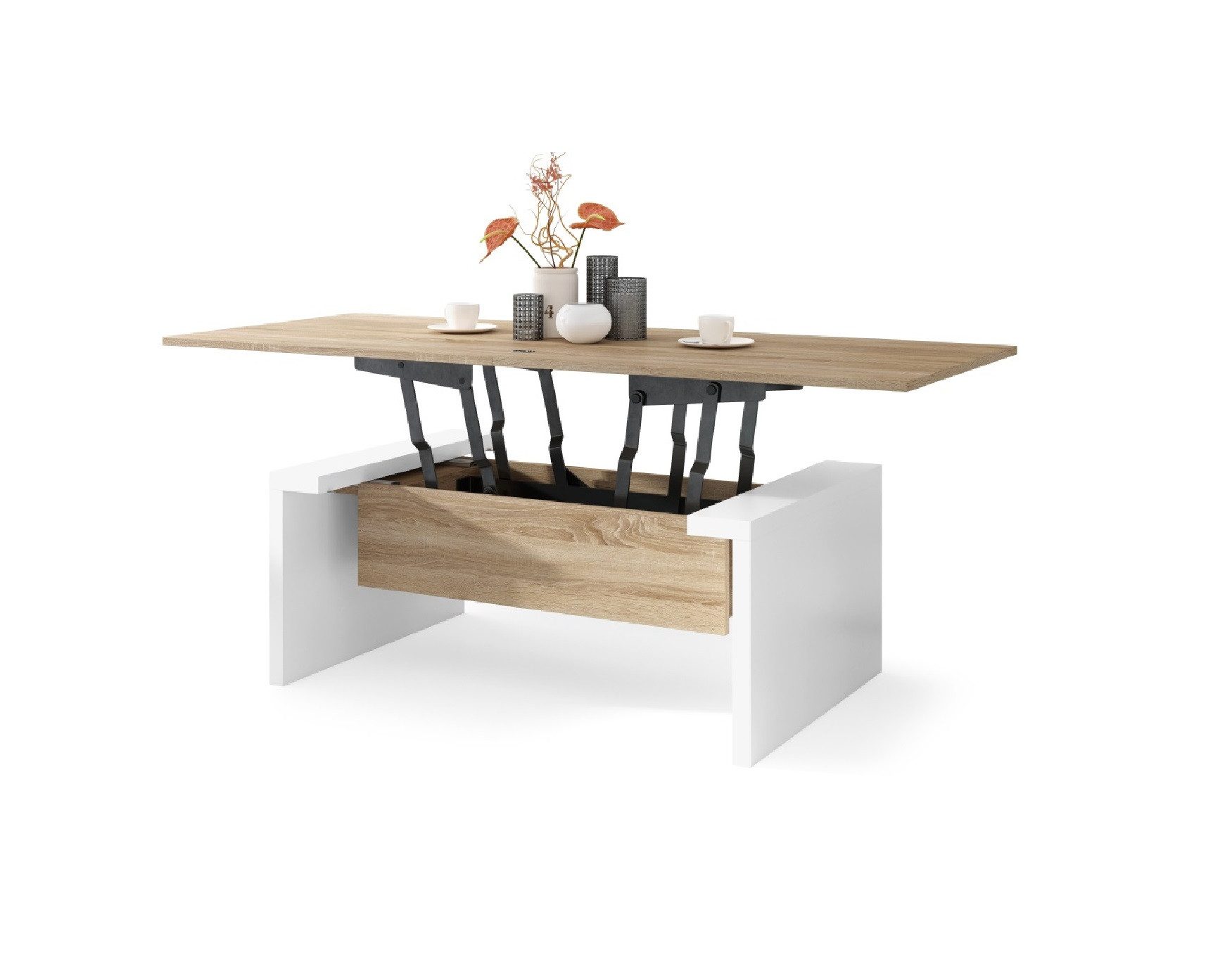 designimpex Couchtisch Space Sonoma Eiche-Weiß höhenverstellbar 45/70 aufklappbar 110 / 170cm