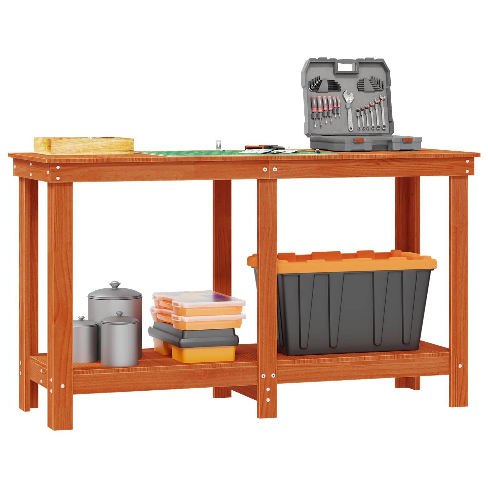 vidaXL Werkbank Werkbank Wachsbraun 140 x 50 x 80 cm Massives Kiefernholz, (1-tlg)
