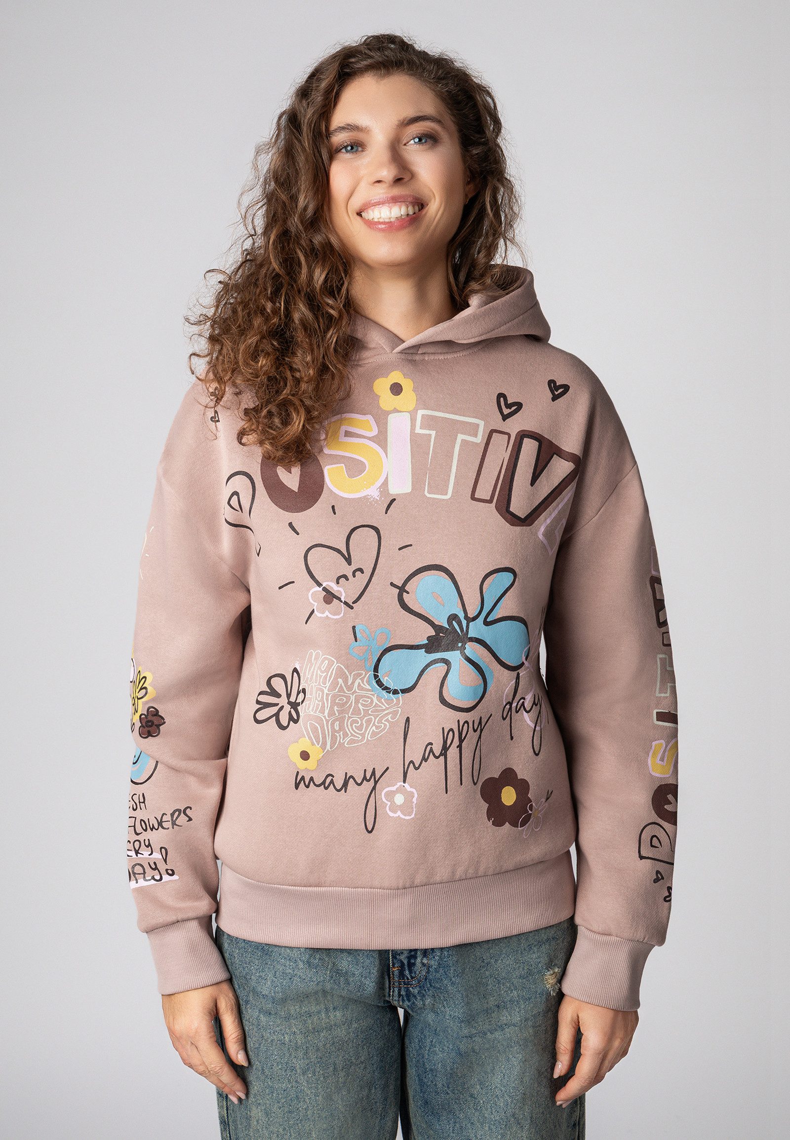 SUBLEVEL Kapuzenpullover Damen Hoodie mit auffälligen Prints Sweater, Kapuzensweatshirt mit seitl. Eingrifftaschen
