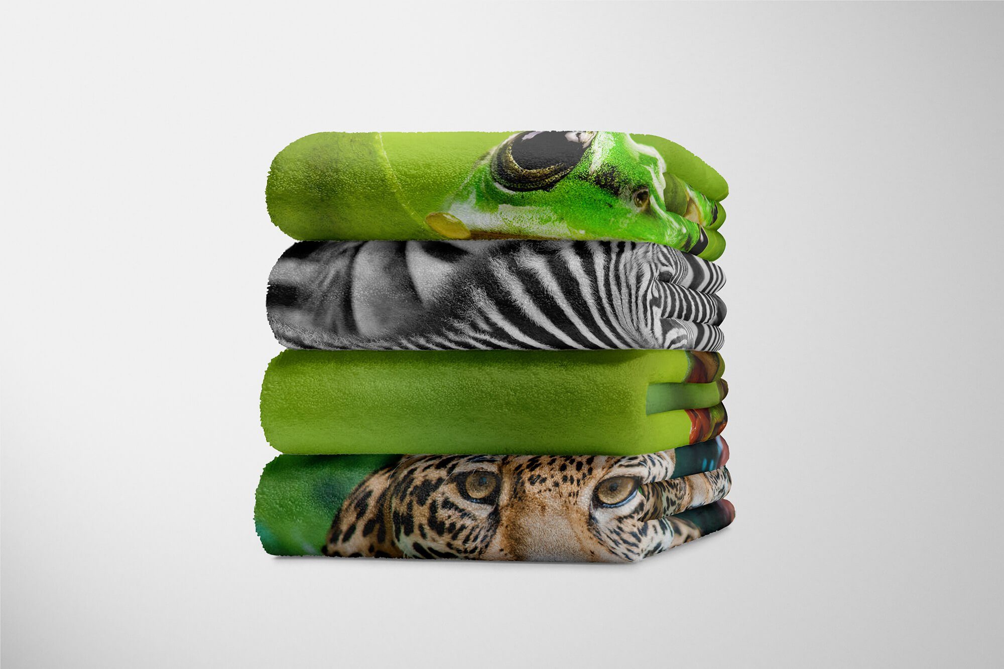 Sinus Art Handtücher Handtuch (1-St), Tiermotiv Frosch Saunatuch mit auf, Strandhandtuch Baumwolle-Polyester-Mix Kuscheldecke Handtuch grüner
