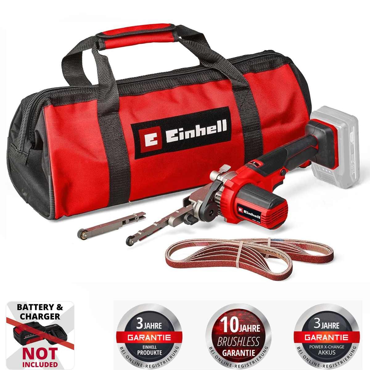 Einhell Powerfeile Akku-Bandfeile TE-BF 18 Li-Solo 18V 2x Schleifarme 9 mm und 13 mm