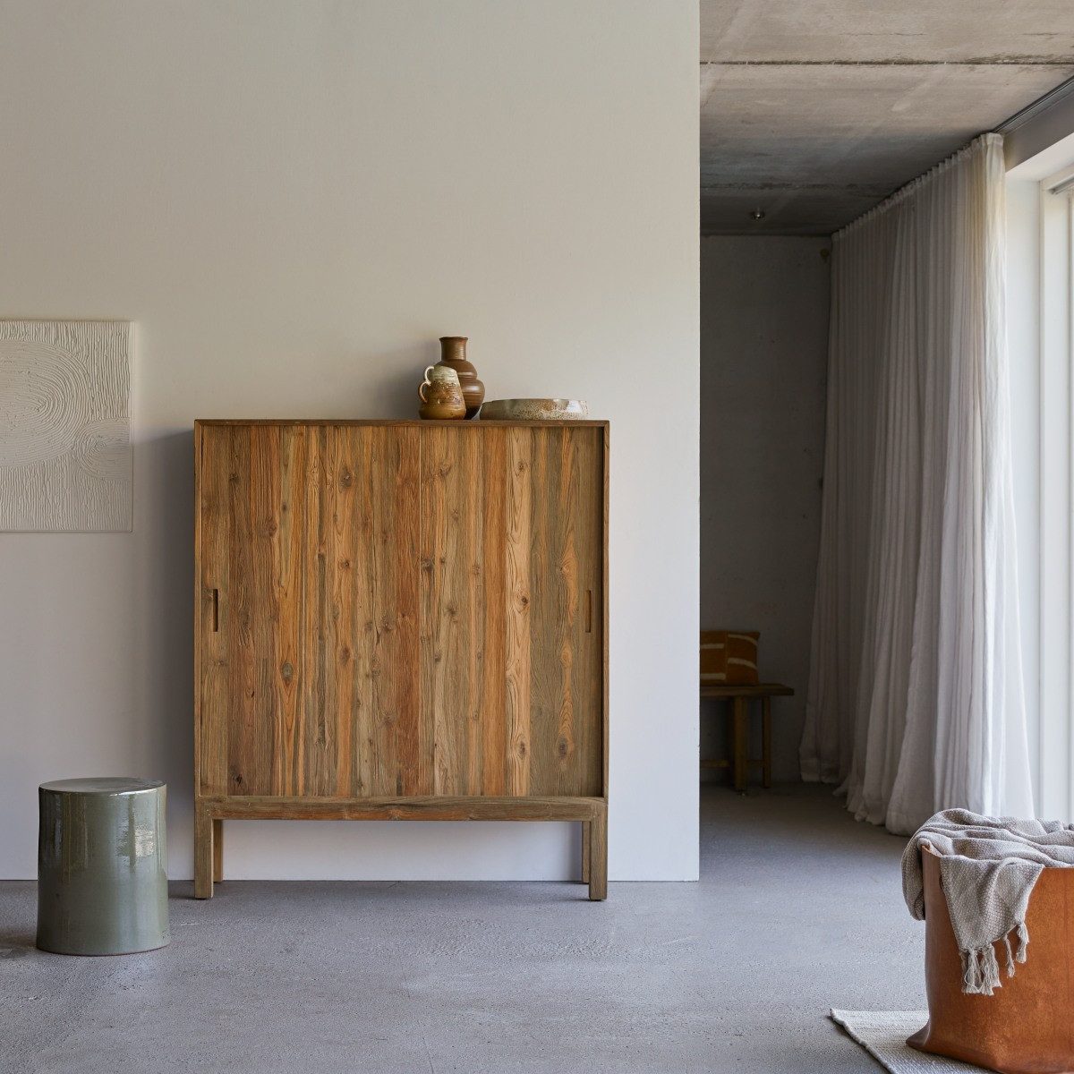Tikamoon Sideboard Anrichte aus massivem recycelten Teakholz Elias 130 cm