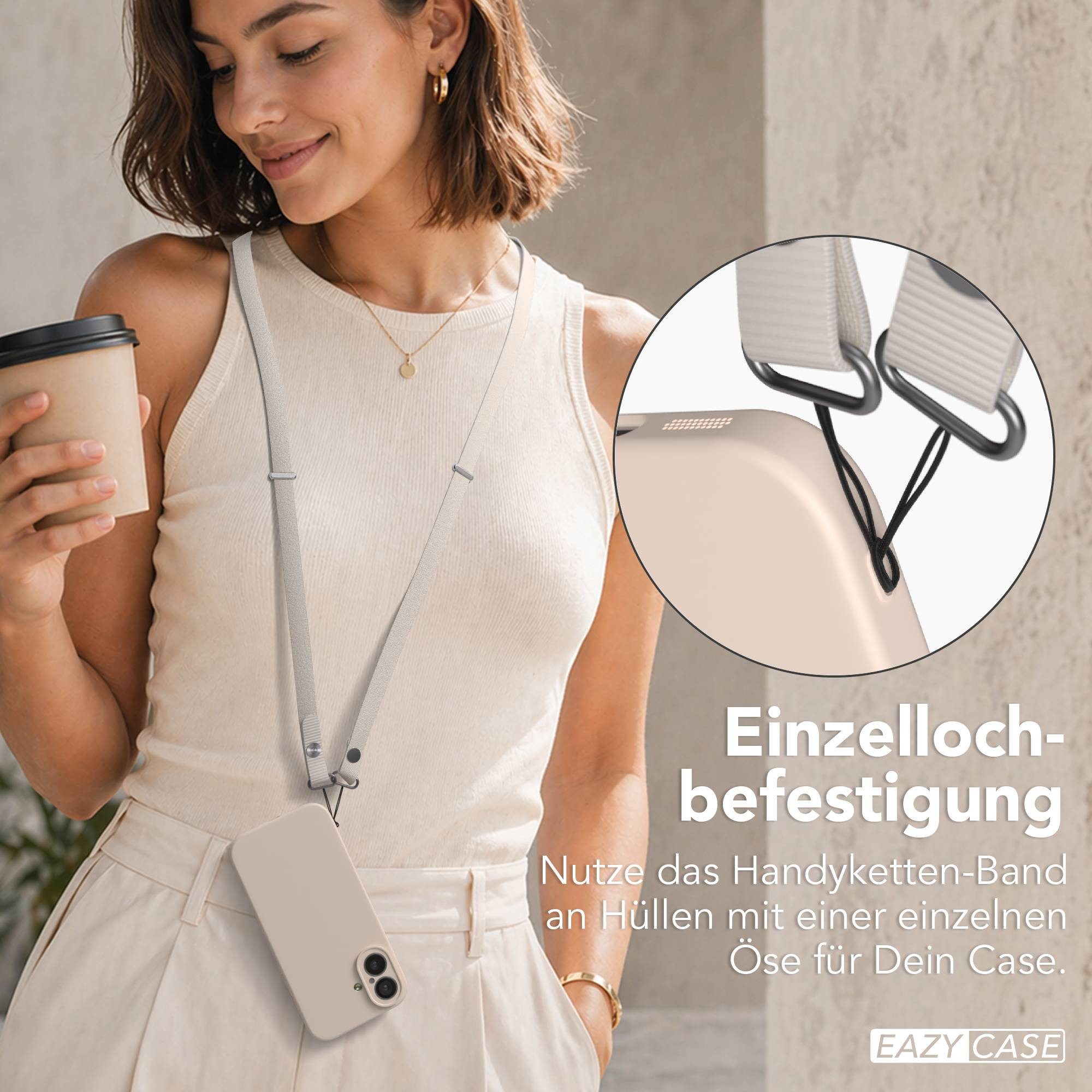 EAZY CASE Schulterriemen Handykette magnetisch Universal für alle Modelle Minimalistisches Handyband mit praktischer Magnetfunktion in Taupe