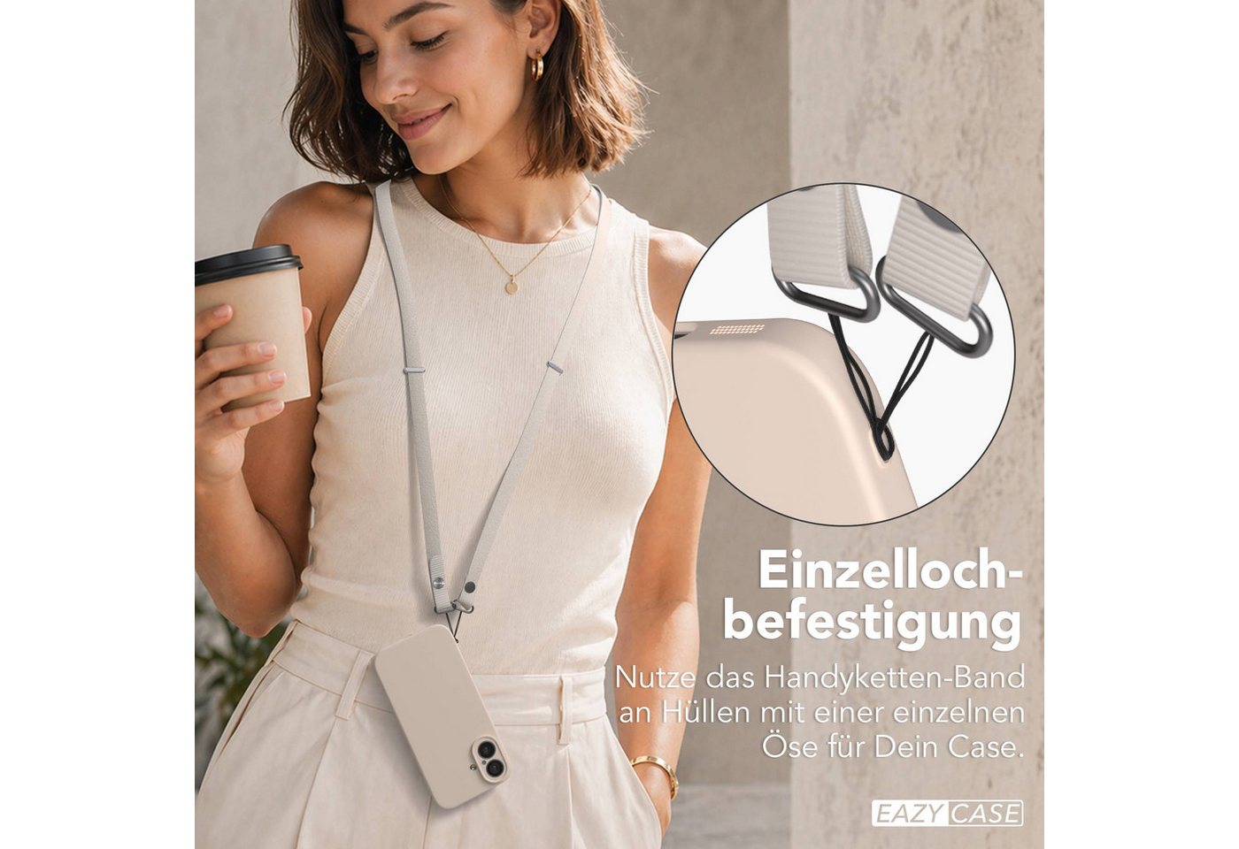 EAZY CASE Schulterriemen Handykette magnetisch Universal für alle Modelle Minimalistisches Handyband mit praktischer Magnetfunktion in Taupe