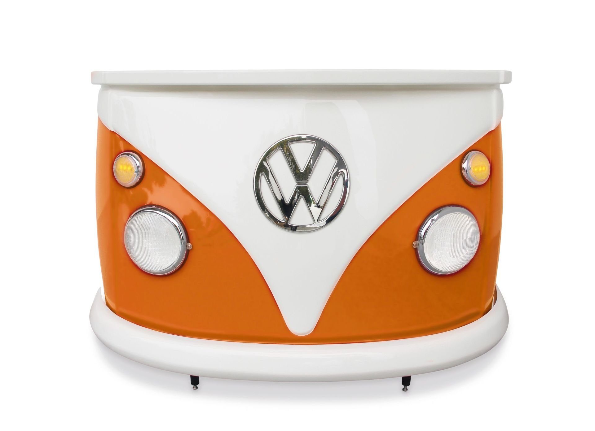 VW Collection by BRISA Bartisch Volkswagen Bartheke im T1 Bulli Bus Design, extravaganter orangefarbener Empfangstisch, 168x110x65 cm