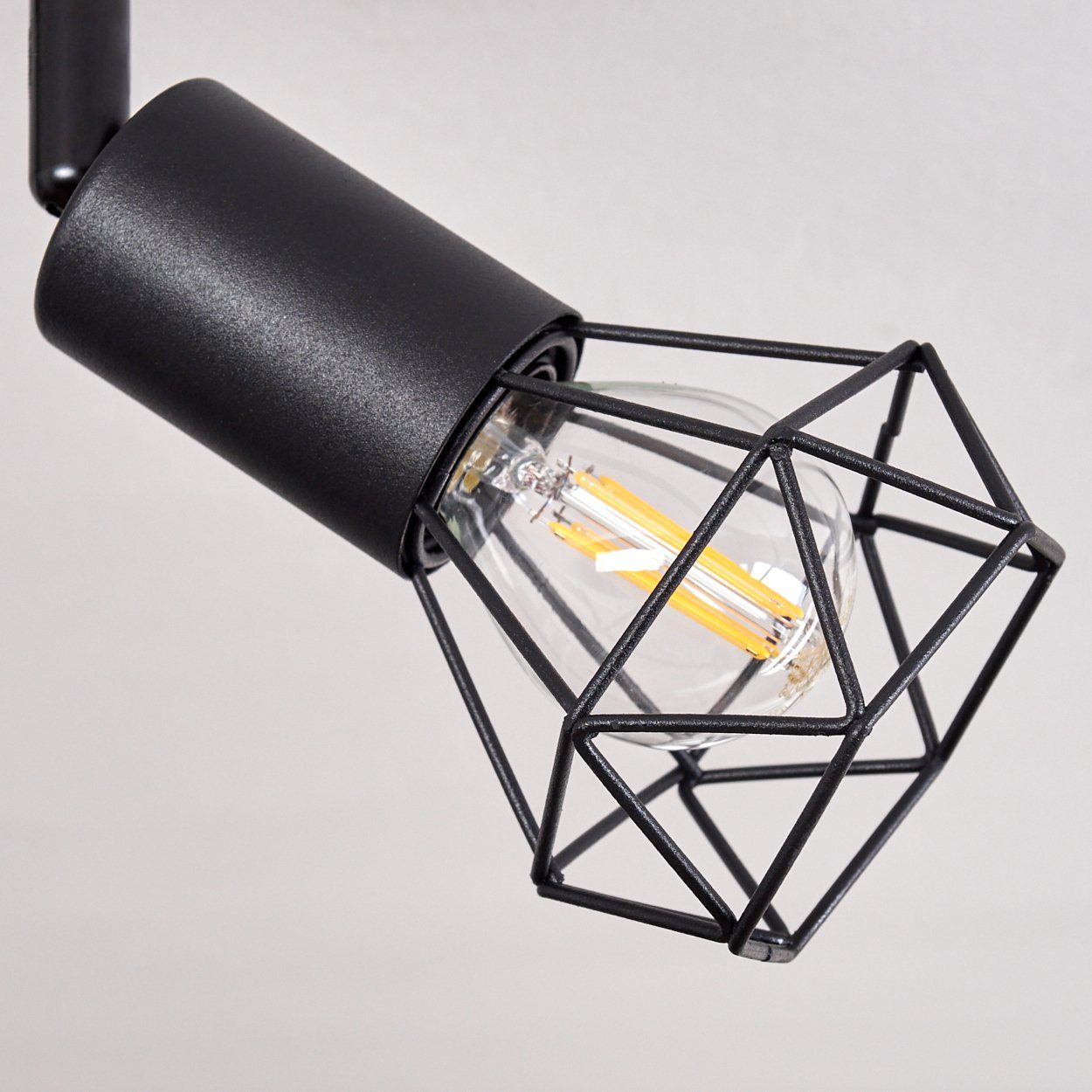 ohne Leuchtmittel, verstellbare Schirme 4xE14 u. Lichteffekt, »Borio« hofstein in Deckenleuchte Metall/Holz Leuchte, Deckenlampe Gitter-Optik aus in Schwarz/Natur,