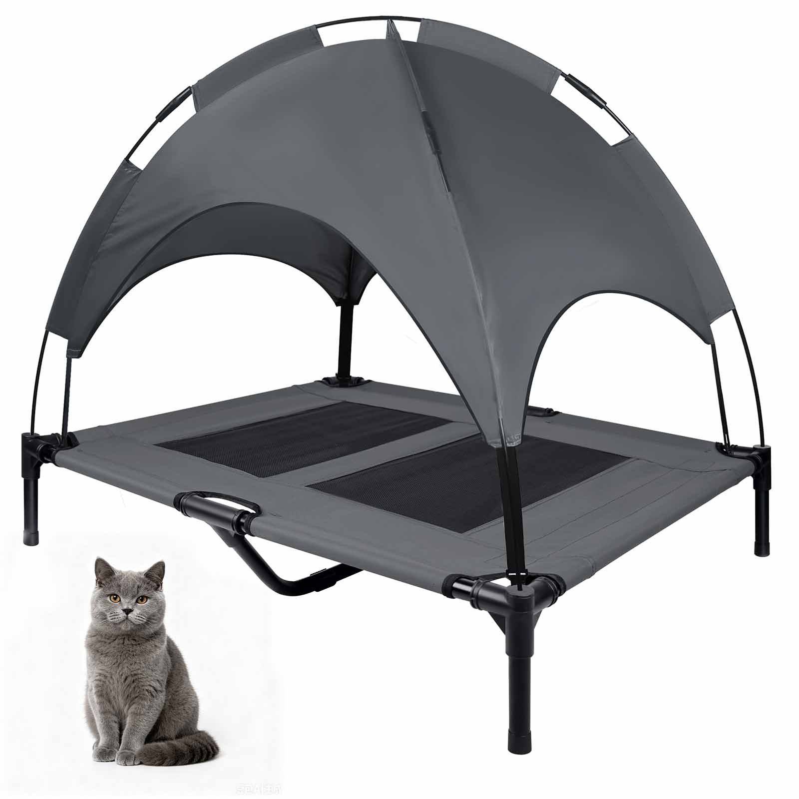 FIVMEN Hundebett Erhöhtes Haustierbett mit abnehmbarem Sonnendach, Haustierbett für Innen & Außen, Grau, erhältlich in M/L/XL