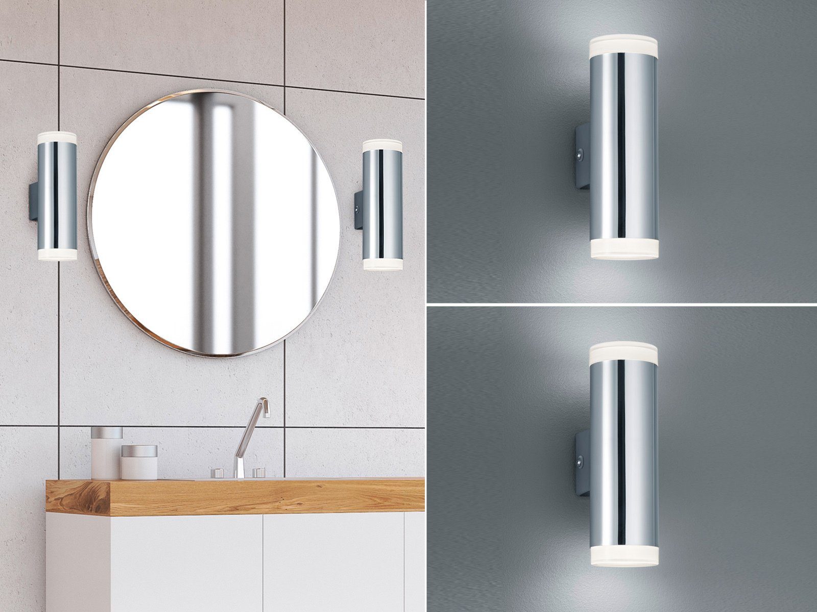 meineWunschleuchte Spiegelleuchte, LED fest integriert, Warmweiß, 2er Set Updown Badezimmerlampen Wand Gäste WC Bad-lampen, Höhe 17cm