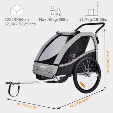 TIGGO Fahrradkinderanhänger »TIGGO VS Kinderfahrradanhänger 2 in 1 Kinderanhänger Fahrradanhänger Anhänger mit Jogger Set«, für 1-2 Kinder geeignet