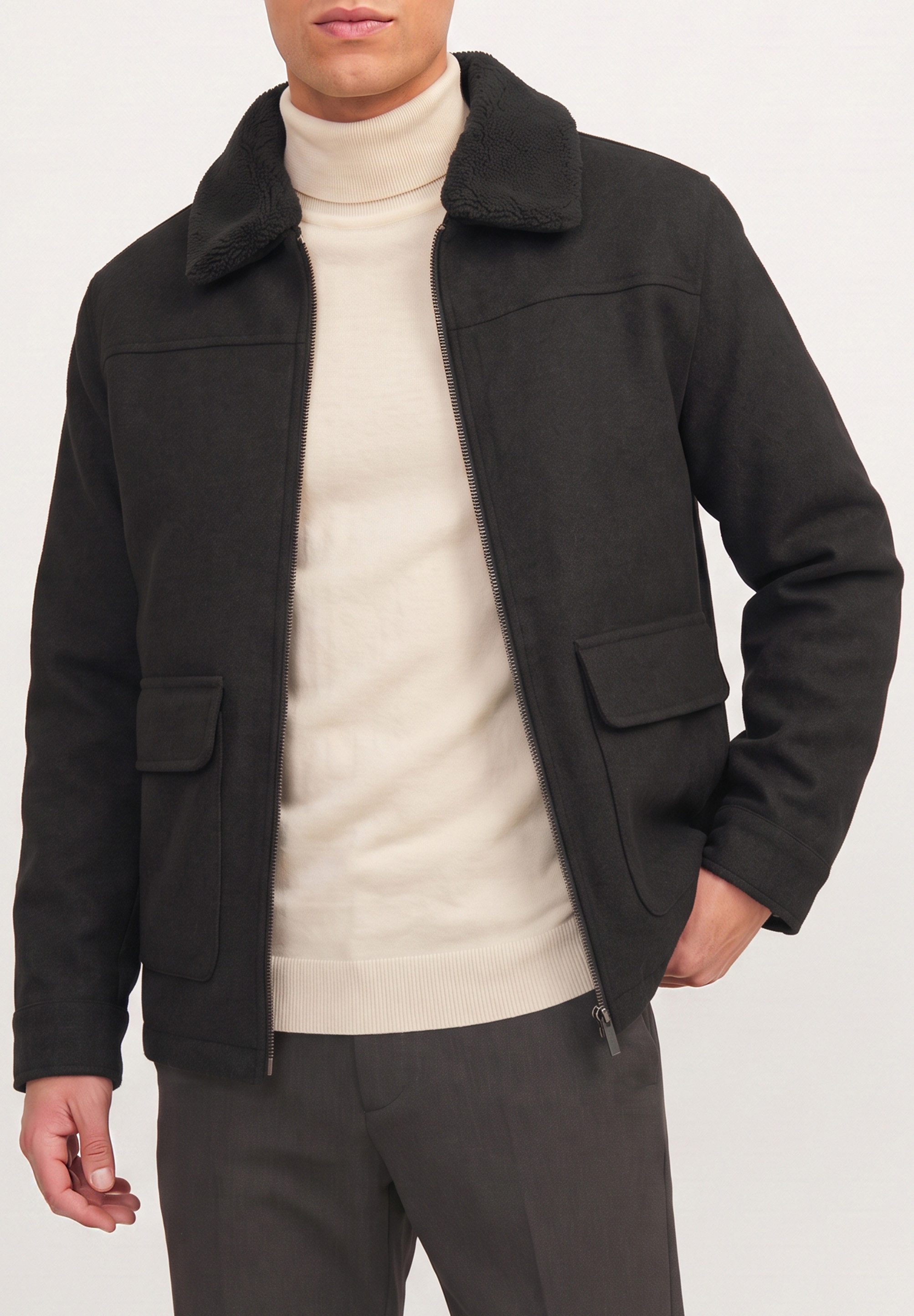 OneRedox Blouson in Woll-Optik mit Teddyfell als Winterjacke Gefütterte Übergangsjacke mit abnehmbarem Teddyfell-Kragen
