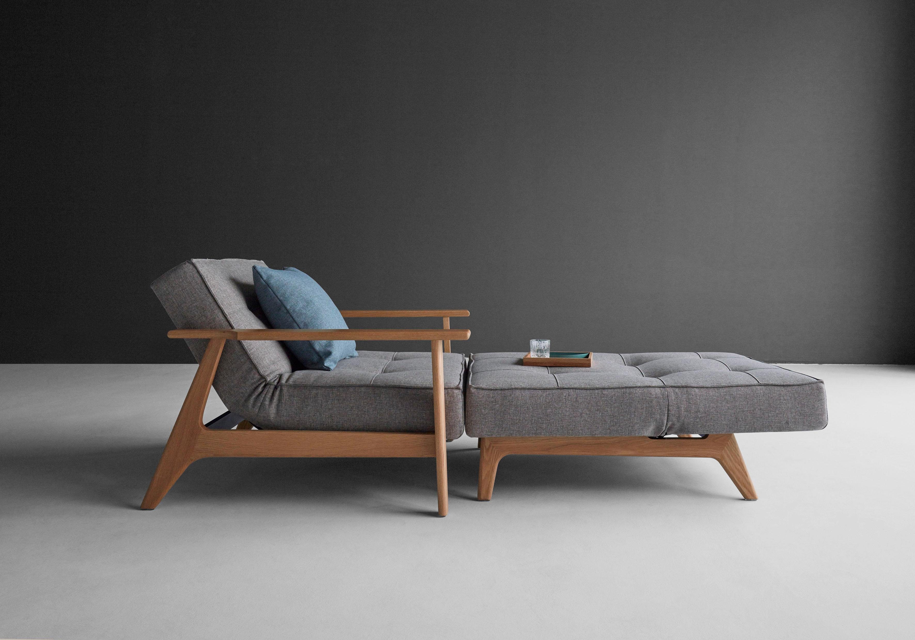 INNOVATION LIVING ™ Sessel Splitback, Multifunktion, Loungesessel, Relaxstuhl, Fernsehsessel, Relaxsessel mit verstellbarer Rückenlehne, Armlehne aus massiver Eiche