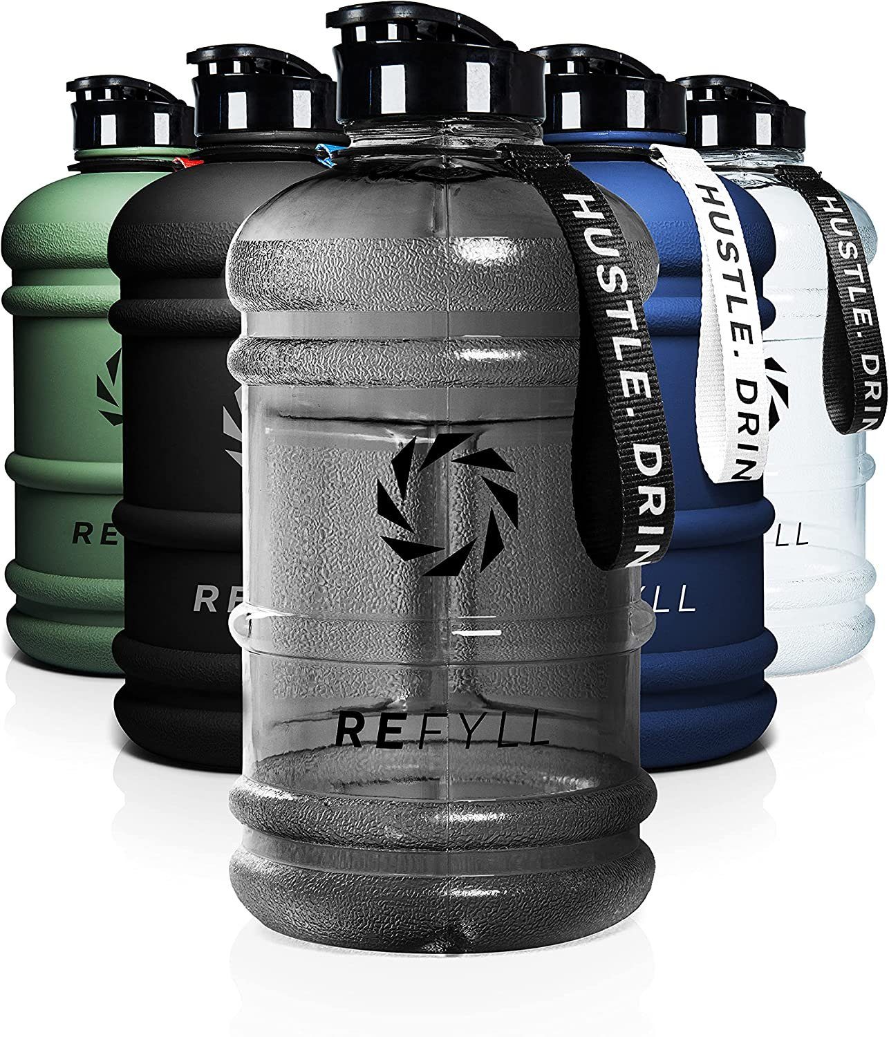 auslaufsicher, REFYLL 2L Water Metallic Liter I Wasserflasche 2 100% für Jug I "Beast" Sport Leichte Trinkflasche Wasserflasche Gym 2200ml Grey Trinkflasche