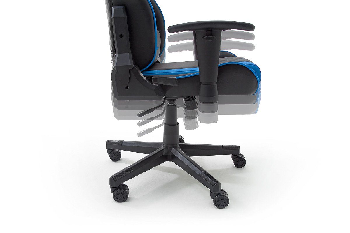 und DXRacer Armlehnen in schwarz Kunstleder Chair bis 135°, (Chefsessel Bezug Wippfunktion DXRacer Gaming höhenverstellbar, SCHWARZ-BLAU blau),
