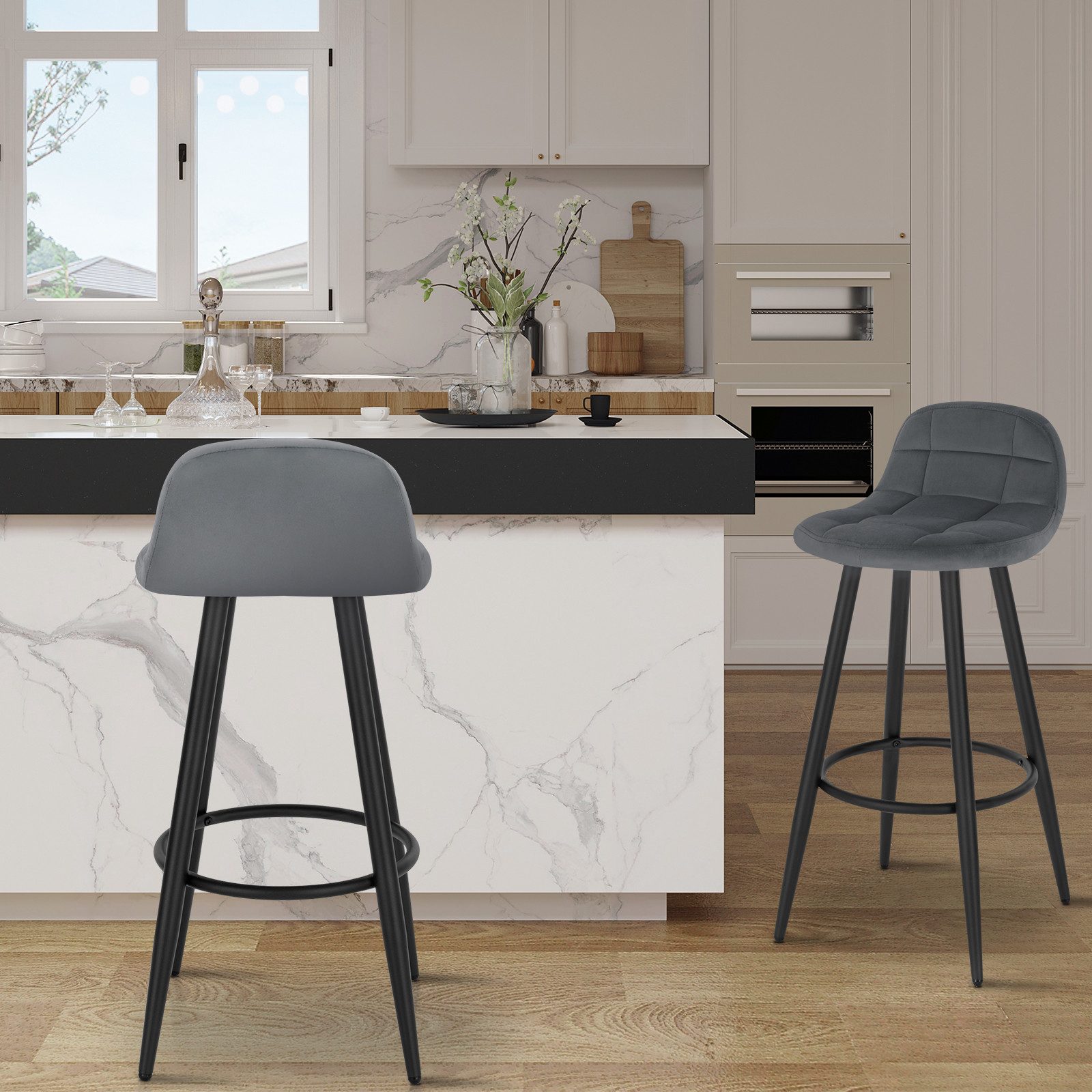 Woltu Barhocker (2 St), Samtbezug Barstuhl mit Rückenlehne und Fußstütze günstig online kaufen