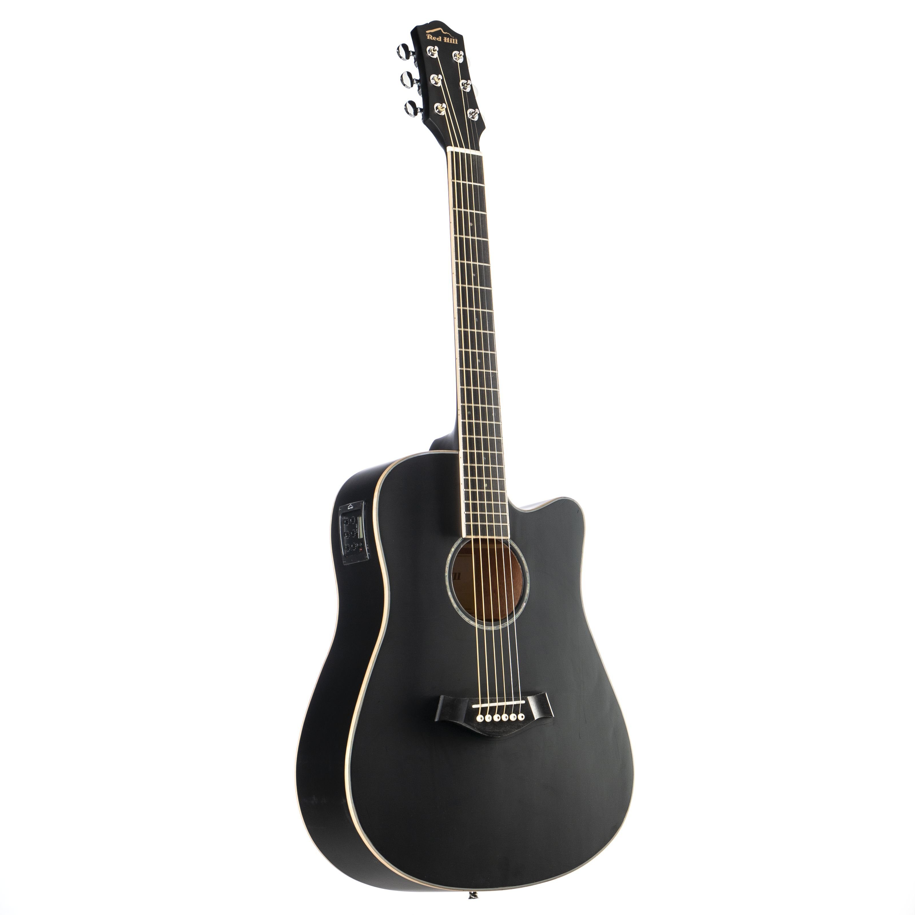 Red Hill Westerngitarre, DCE-48 Westerngitarre Akustik-Gitarre mit Tonabnehmer elektroakustische Gitarre Dreadnought mit Cutaway und Fichtendecke in matt schwarz, Westerngitarren, Dreadnought Gitarren, DCE-48 Westerngitarre, elektroakustische Gitarre, Dreadnought mit