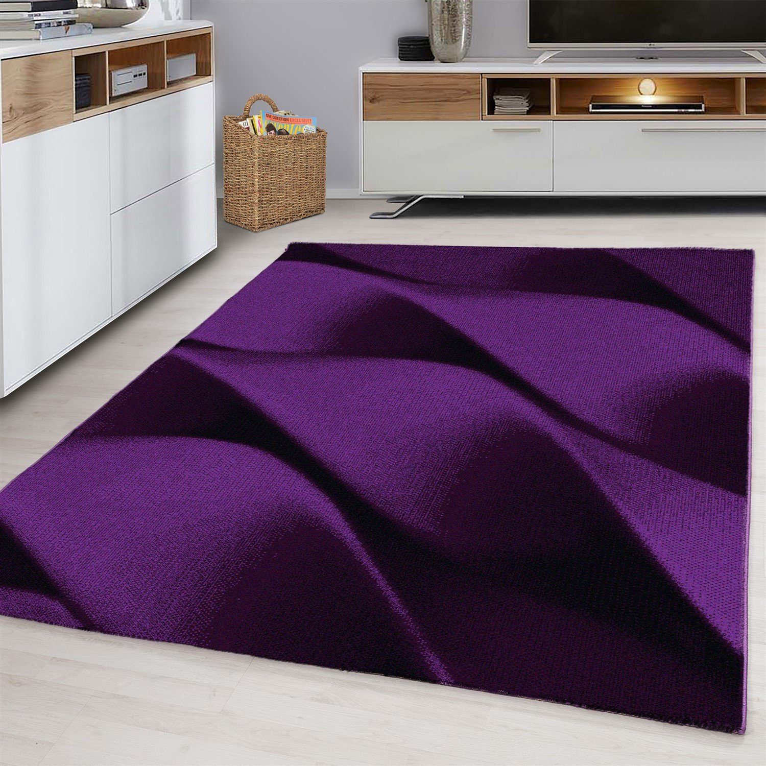 Flachflorteppich Teppich Kurzflorteppich Designteppich modern, Designteppich Miovani Lila