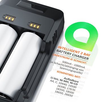 Aplic Batterie-Ladegerät (2000 mA, USB Akku Lader mit zwei Steckplätzen für Ni-MH / Ni-Cd / Li-ion Akkus)