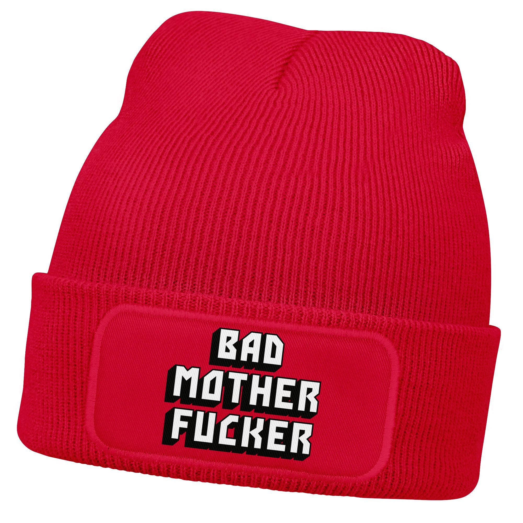 Beanie Herren Beanie mit Patch Strickmütze mit Design Spruch Bad