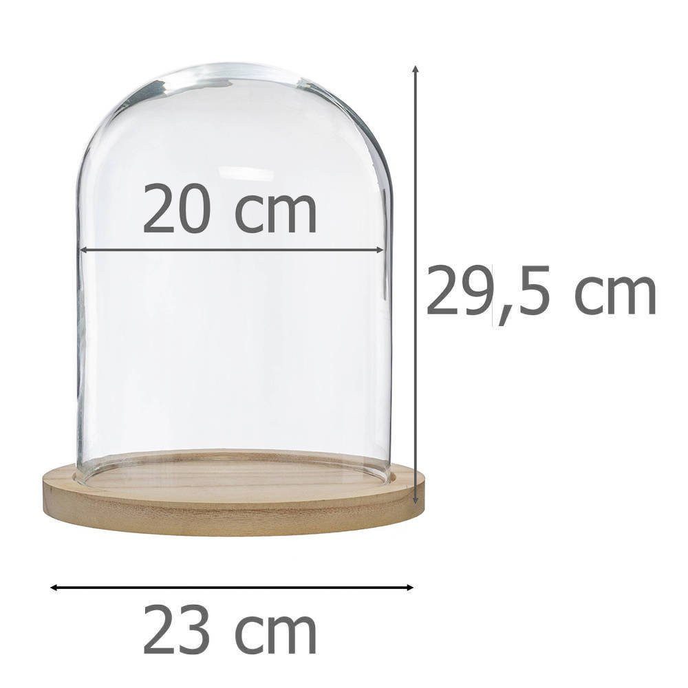 Atmosphera Créateur d'intérieur Dekoobjekt Deko-Glaskuppel, Ø 23 cm, mit Holzbasis (Deko-Objekt, Deko-Objekt)