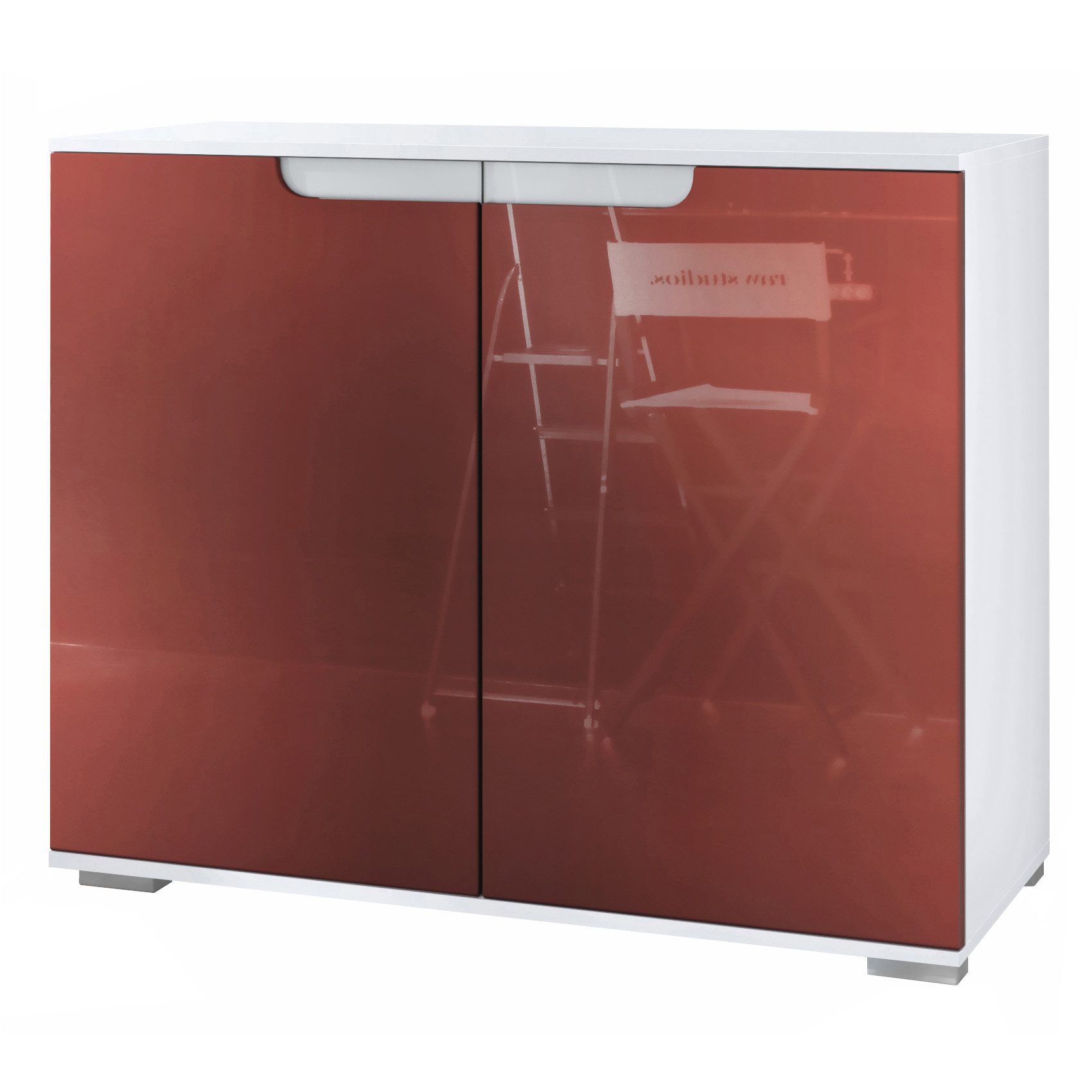 Vladon Kommode Sylt V3 (Moderner Küchenschrank, mit 2 großen Türen), Weiß matt / Bordeaux Hochglanz (92,5 x 75.5 x 35)