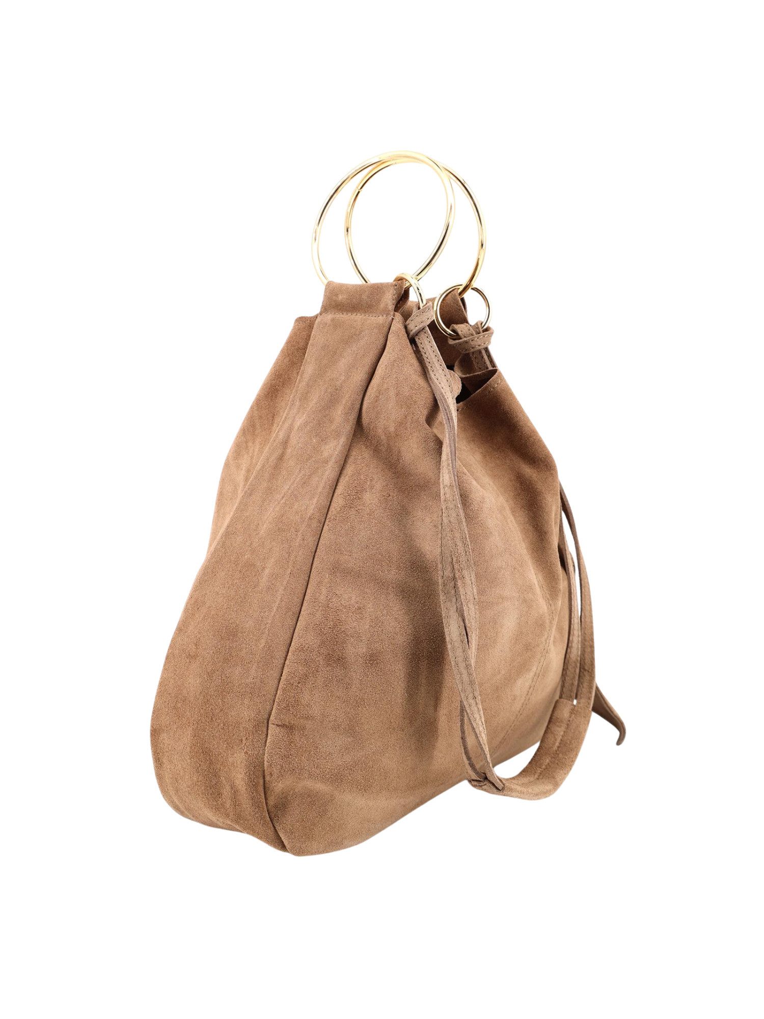 BRISE TASCHE Shopper Brise® Sonya – Italienischer Wildleder Shopper mit goldfarbenen Ringen (Taschen-Set, 2-teilig: Shopper + abnehmbare Wildleder-Clutch), Design aus echtem Wildleder mit goldfarbenen Metallringen