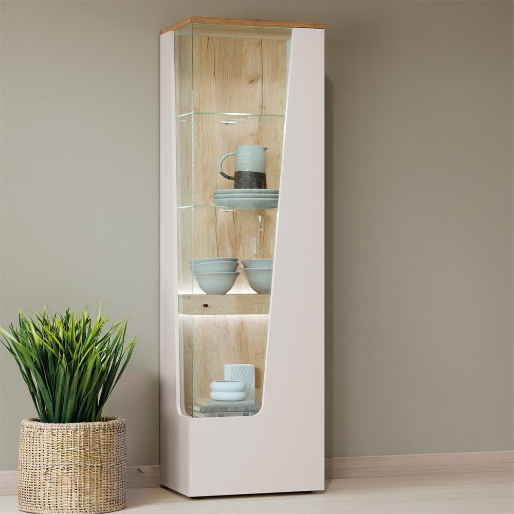 Lomadox Vitrine CARMONA-129 in kaschmir und Eiche, inkl. LED-Beleuchtung, 60 cm breit