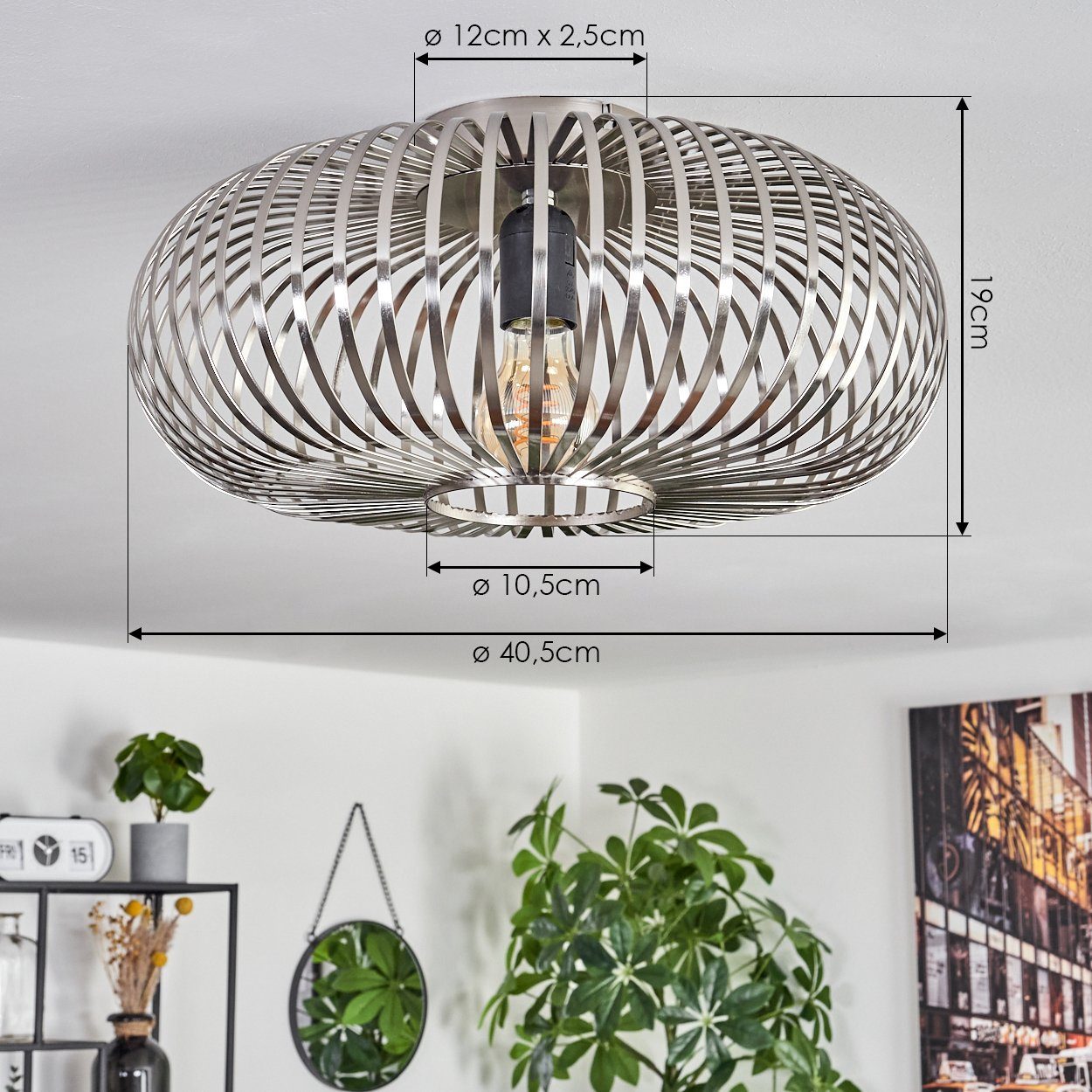 hofstein Deckenleuchte moderne Deckenlampe aus Metall in Silberfarben, ohne Leuchtmittel, Deckenleuchte Lichteffekt, Ø40,5cm, 1x E27, ohne Leuchtmittel – Bild 4 von 5