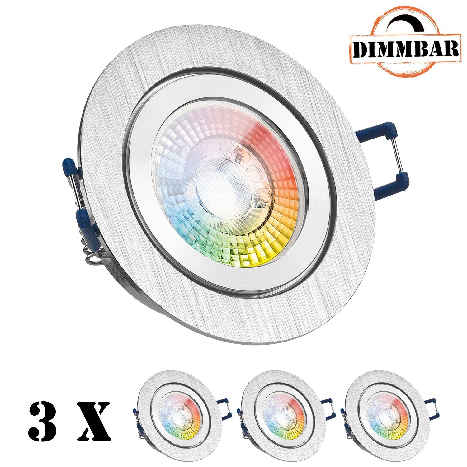 LEDANDO RGB Einbaustrahler extra Set zweifarbi in - 3er flach LED IP44 Einbaustrahler bicolor LED