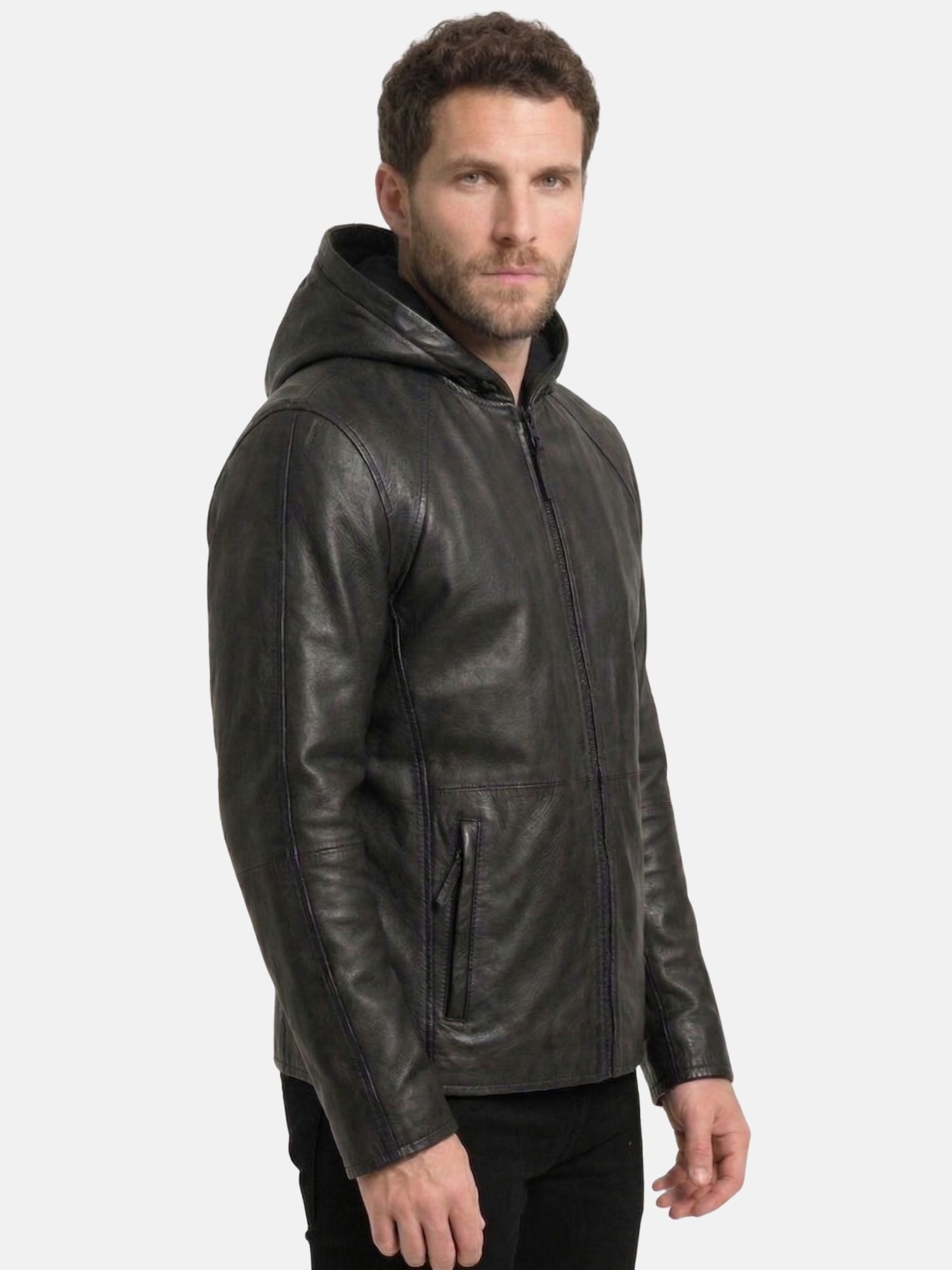 Tazzio Lederjacke A805 mit Kapuze, Regular Fit, Reißverschluss, Teilungsnähte