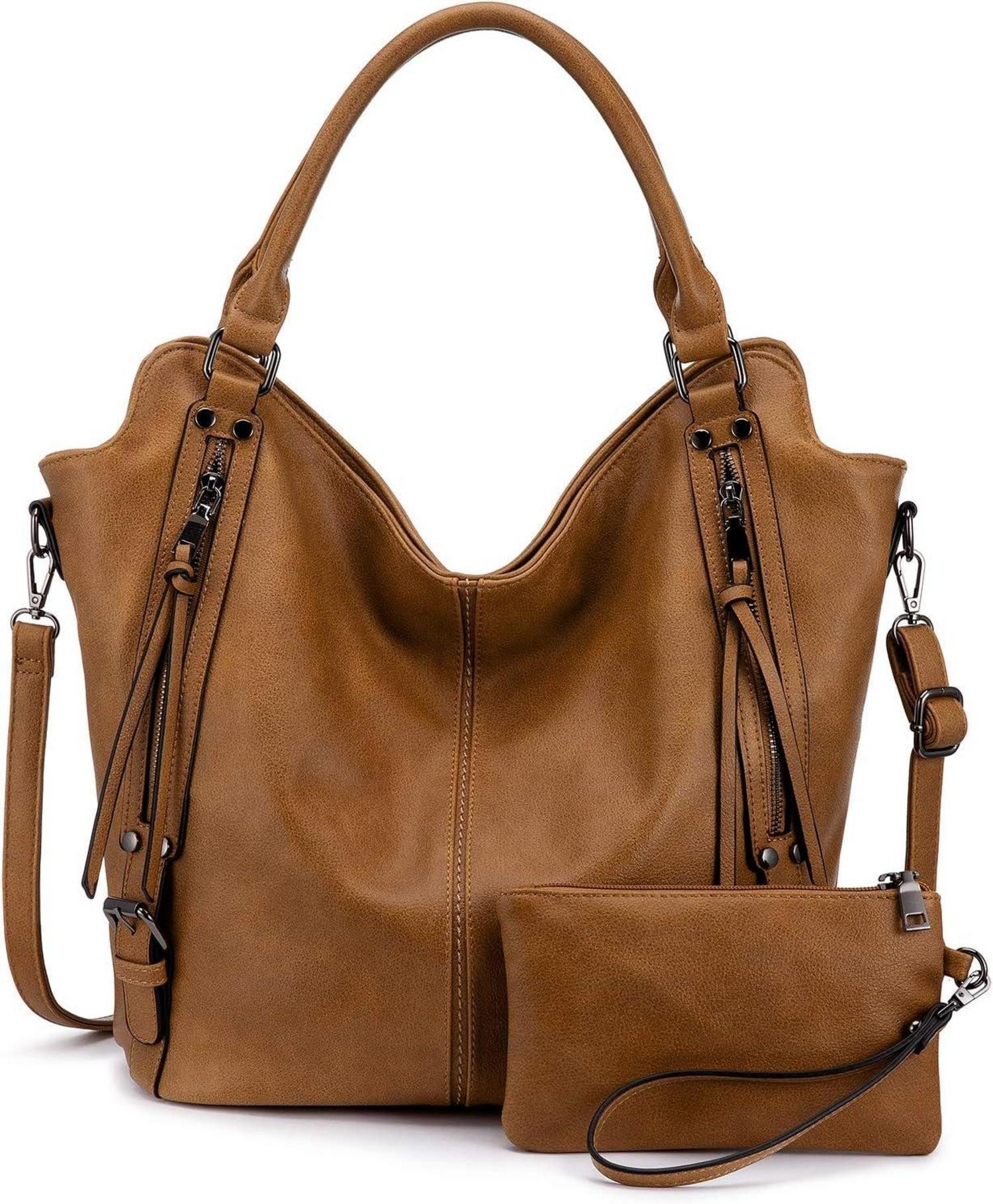 Shopper Damen Handtasche Set Leder Shopper Schultertasche Hobo Geldbörse Reise